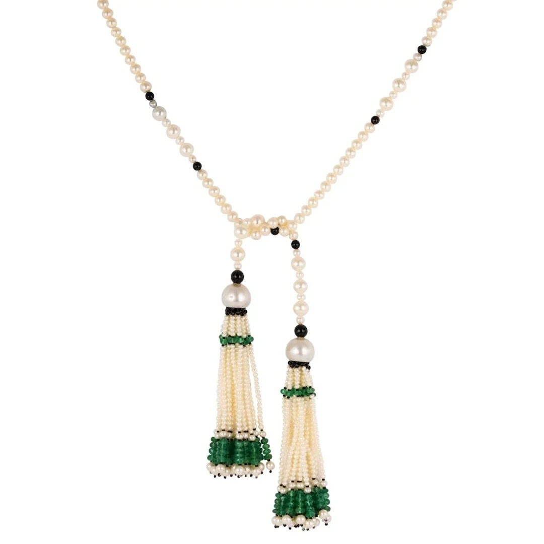 Necklace Onyx and pearl long necklace