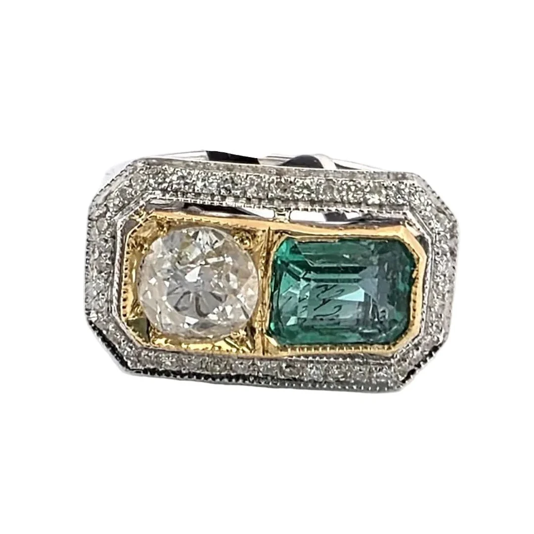 "Toi & Moi" Ring in White gold, Yellow gold, Emerald, and Diamonds