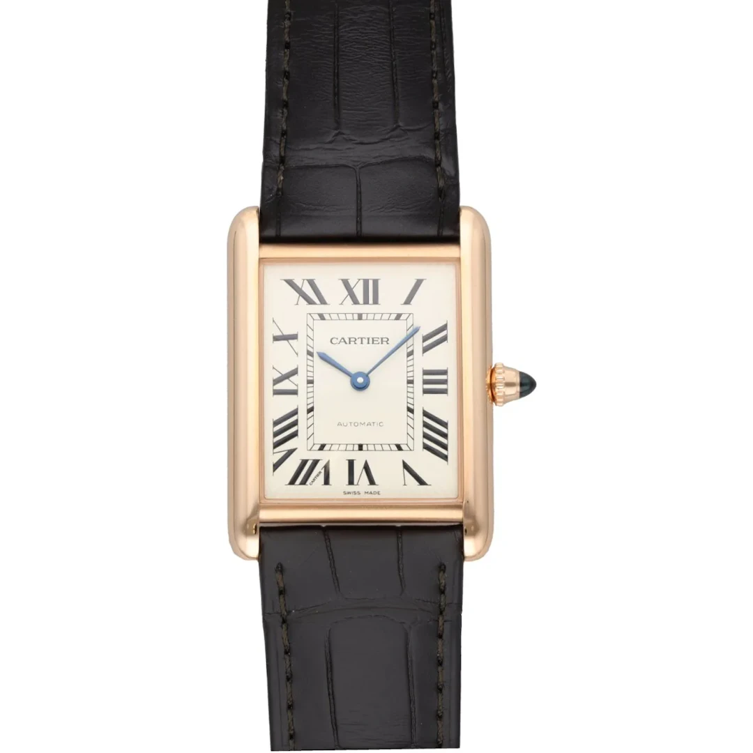 CARTIER "Tank Louis Cartier" GM Watch in Rose gold and Leather