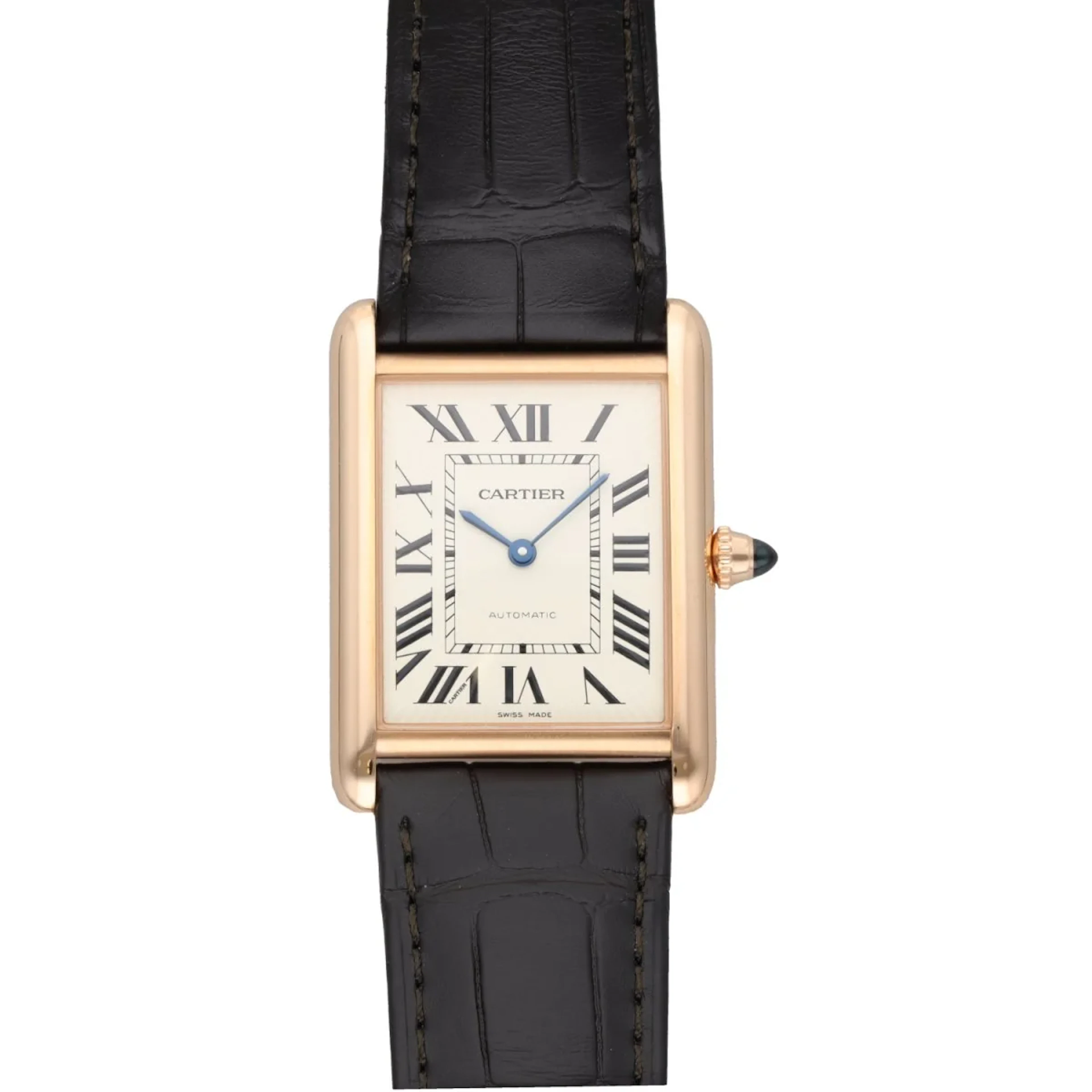 CARTIER "Tank Louis Cartier" GM Watch in Rose gold and Leather