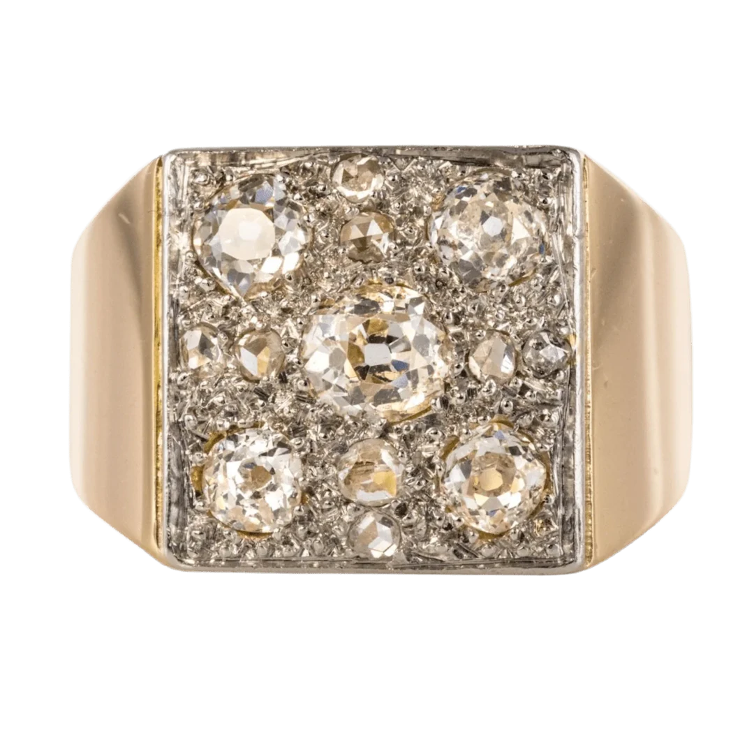 Signet ring in rose gold, platinum and diamonds