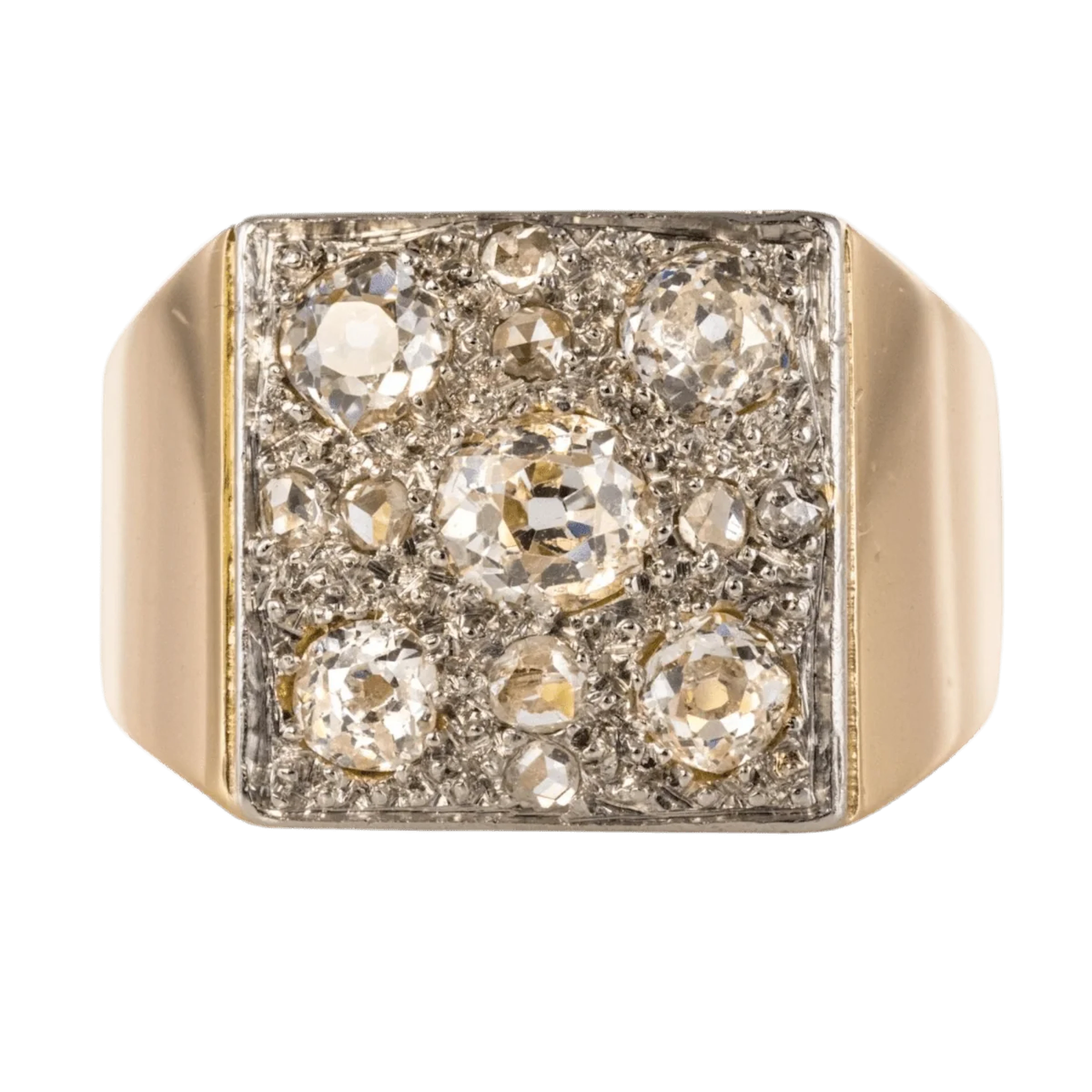 Signet ring in rose gold, platinum and diamonds
