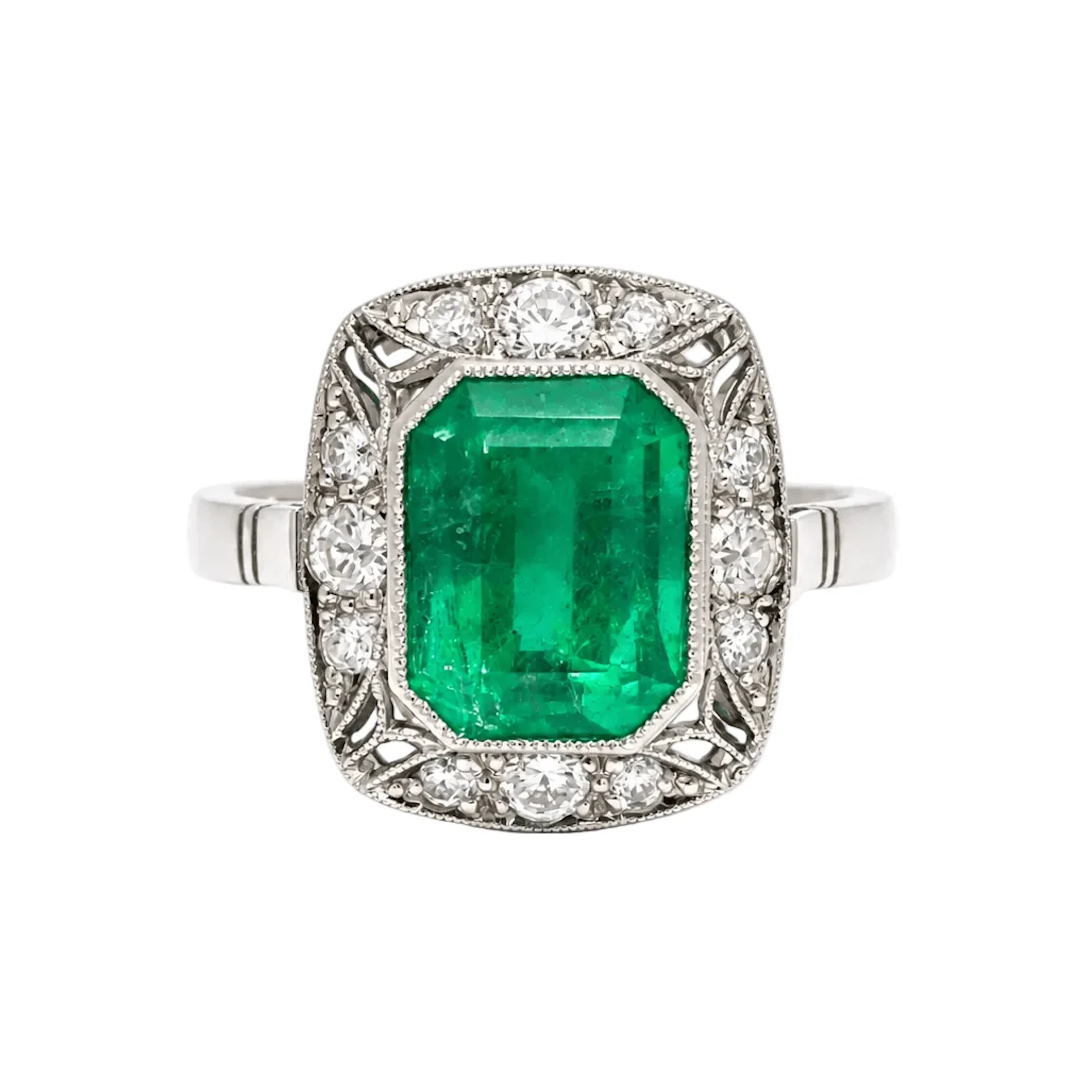 Cocktail Ring in Platinum, Emerald, and Diamonds