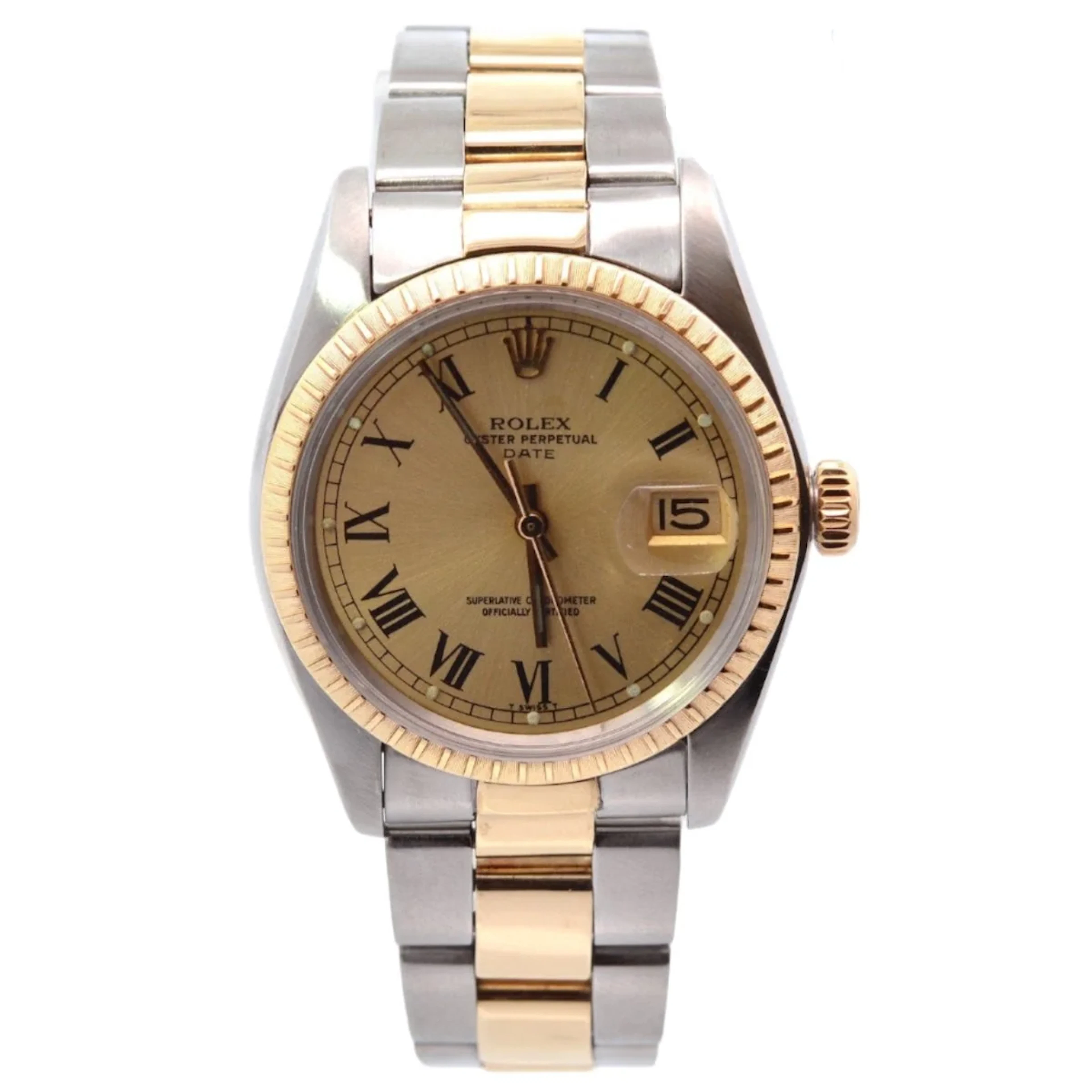 Watch ROLEX "Oyster Perpetual Date" in yellow gold, steel and sapphire