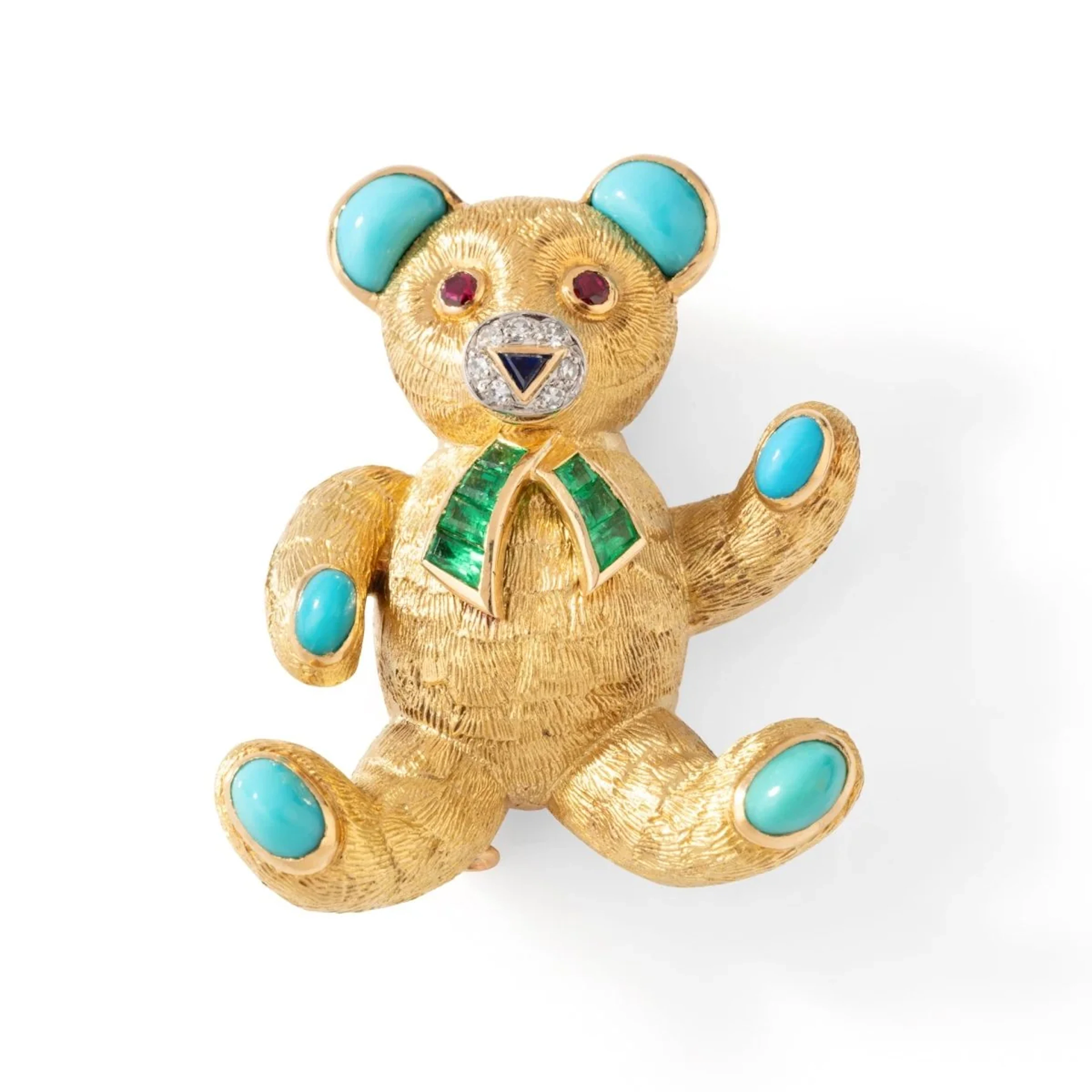 BOUCHERON Yellow Gold Bear Clip Brooch with Sapphires, Rubies, Emeralds