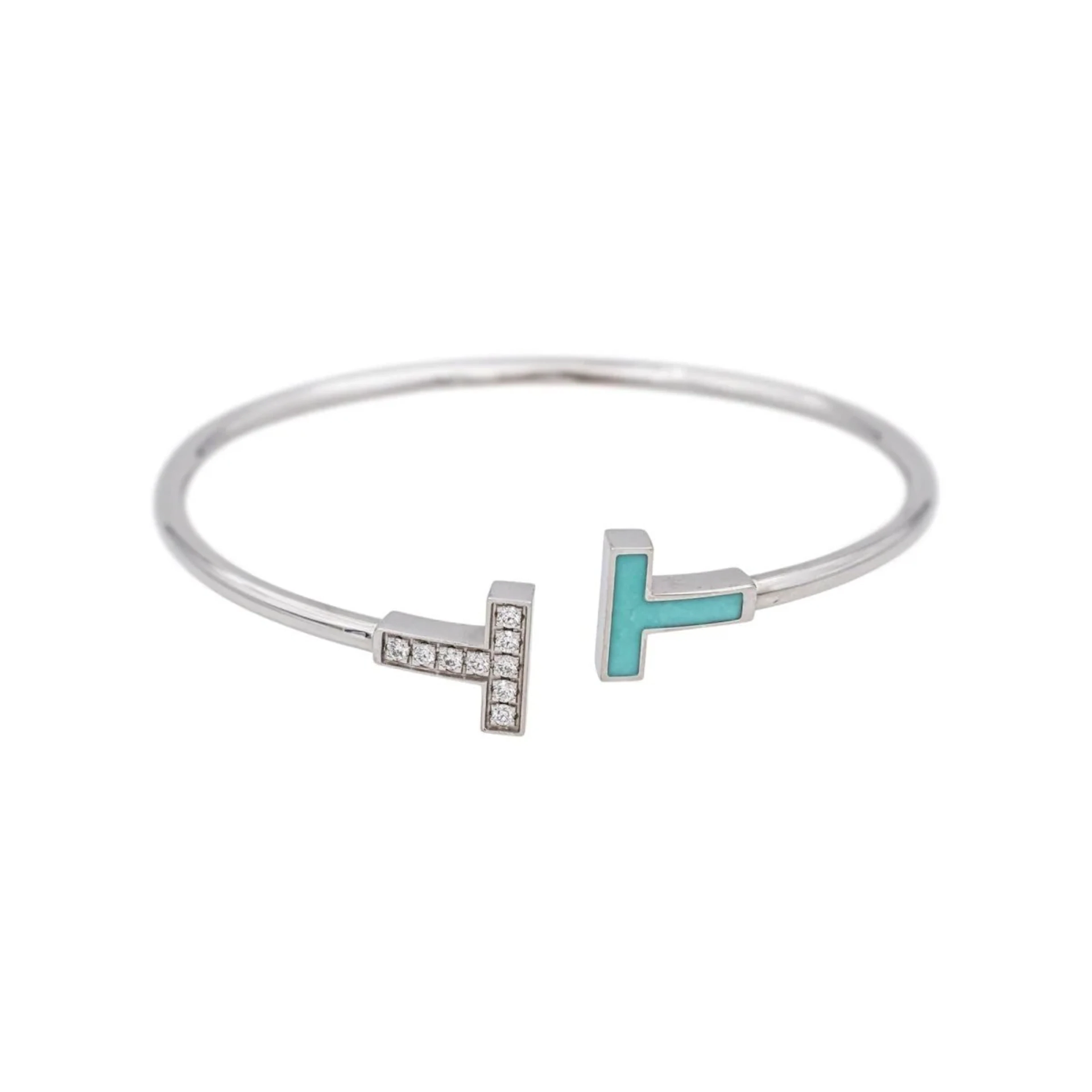 Bracelet Jonc TIFFANY & CO. "Tiffany T" en or blanc, turquoise et diamants