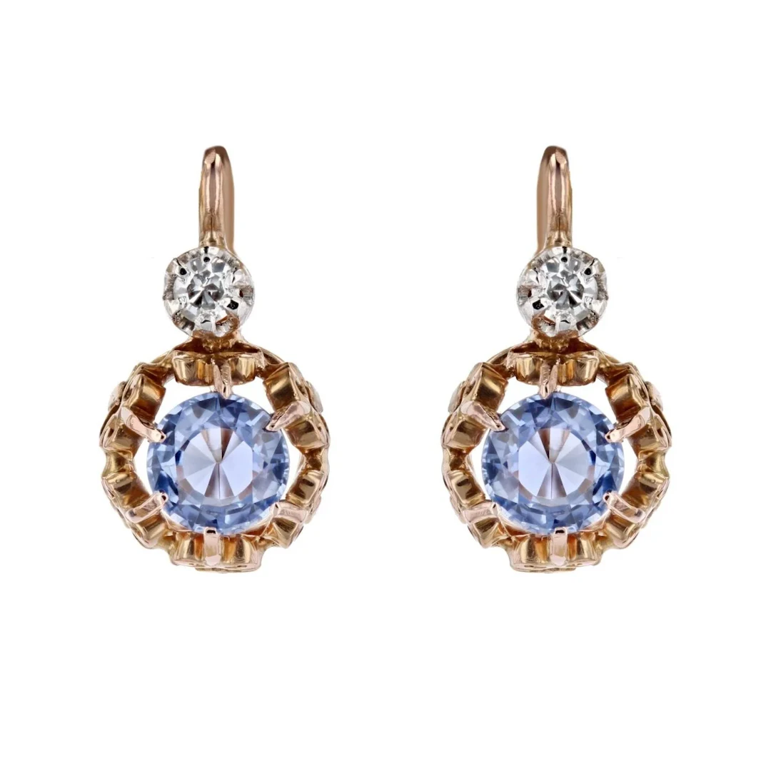 Earrings Sleepers in rose gold, paltinium, sapphires and diamonds