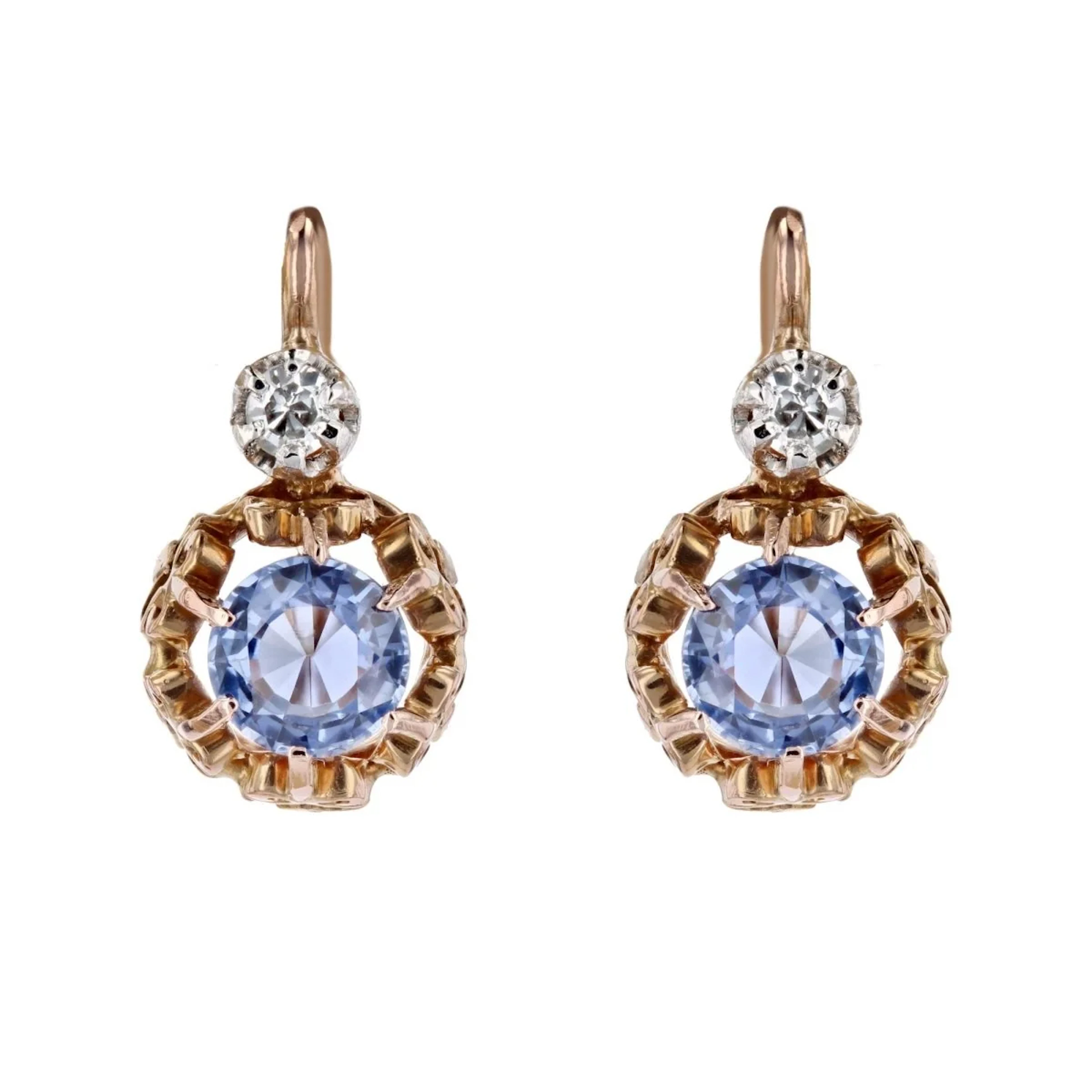 Earrings Sleepers in rose gold, paltinium, sapphires and diamonds