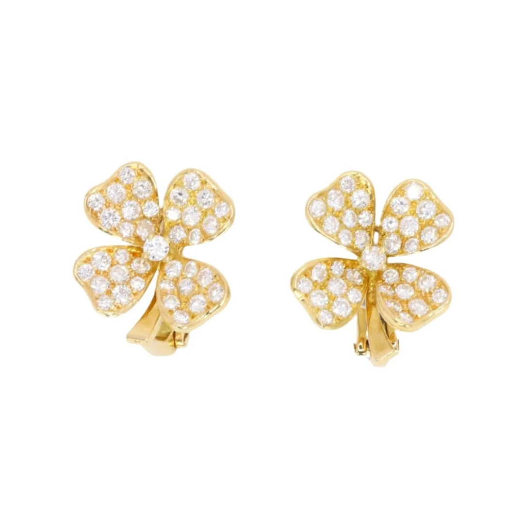 FRED Yellow Gold Diamond Clover Earrings