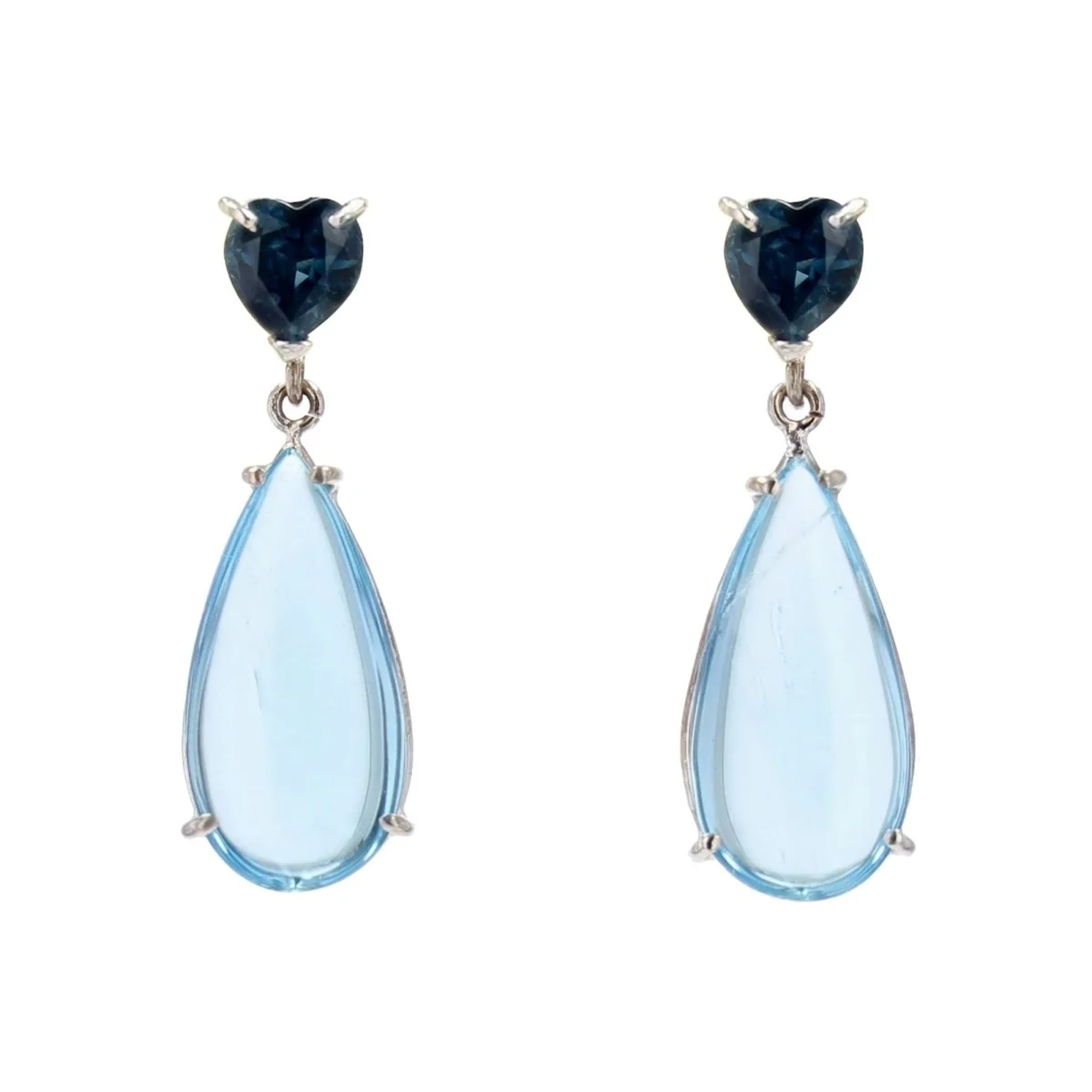 Earrings Hanging in white gold, sapphires and aquamarines