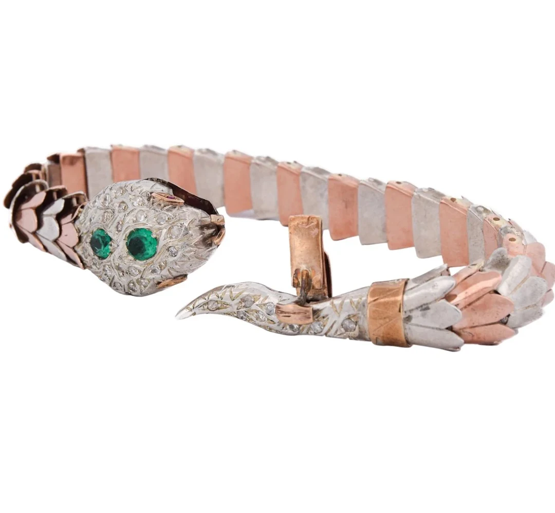 Bracelet Soft in rose gold, silver, emeralds and diamonds
