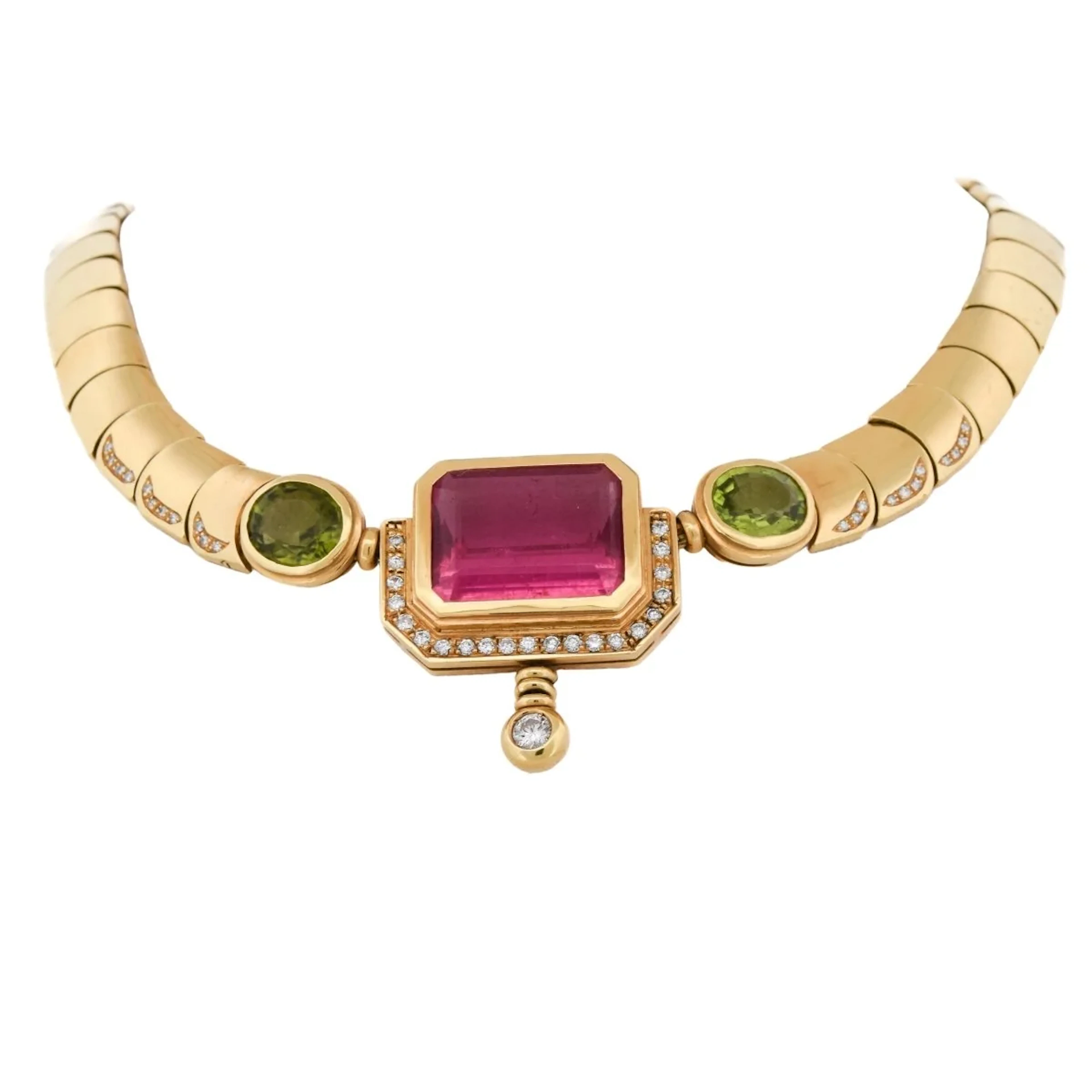 Collier MANCADORI en or jaune, tourmaline, péridots et diamants