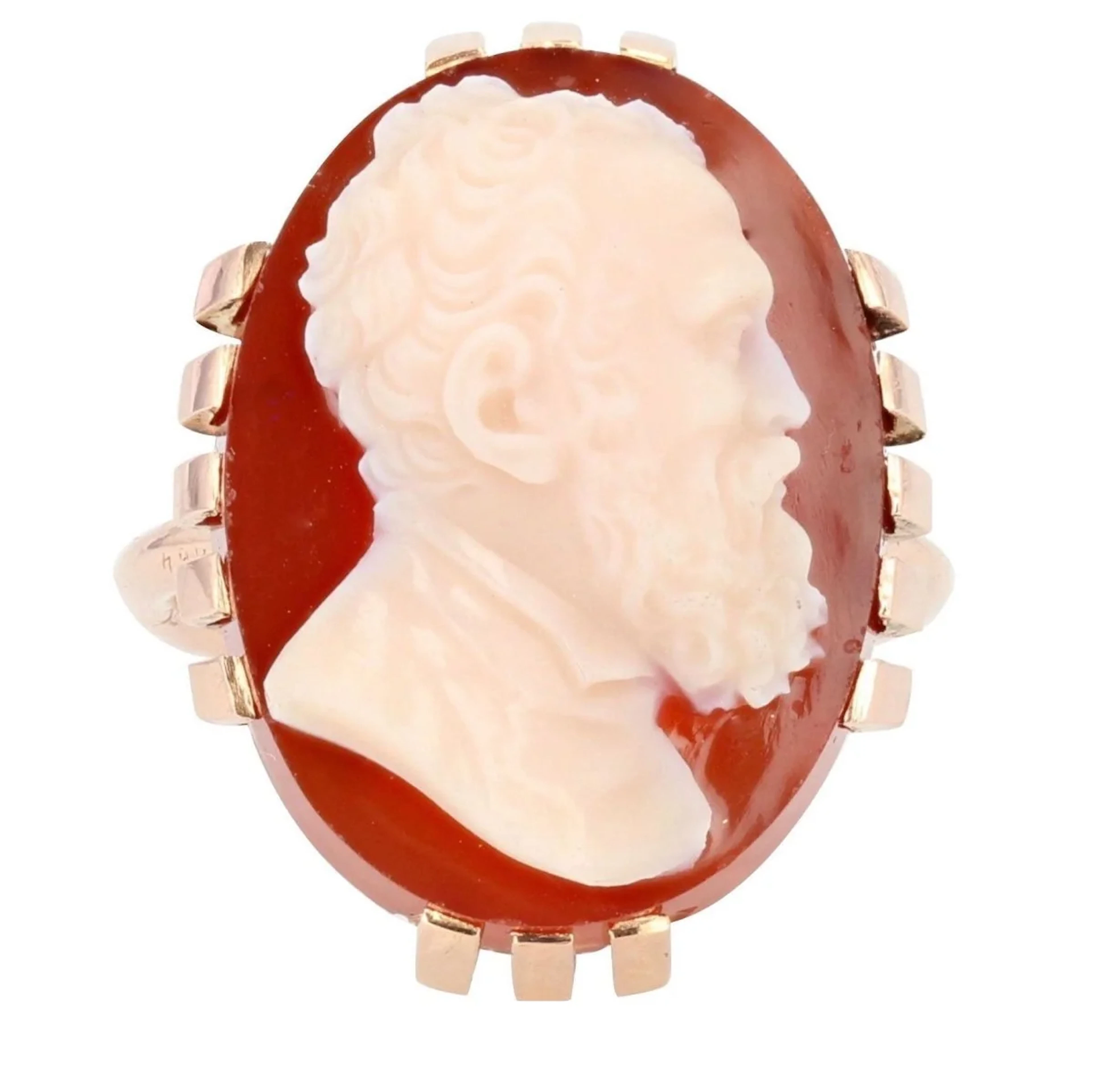 Michaelange signet ring in yellow gold, carnelian and cameo