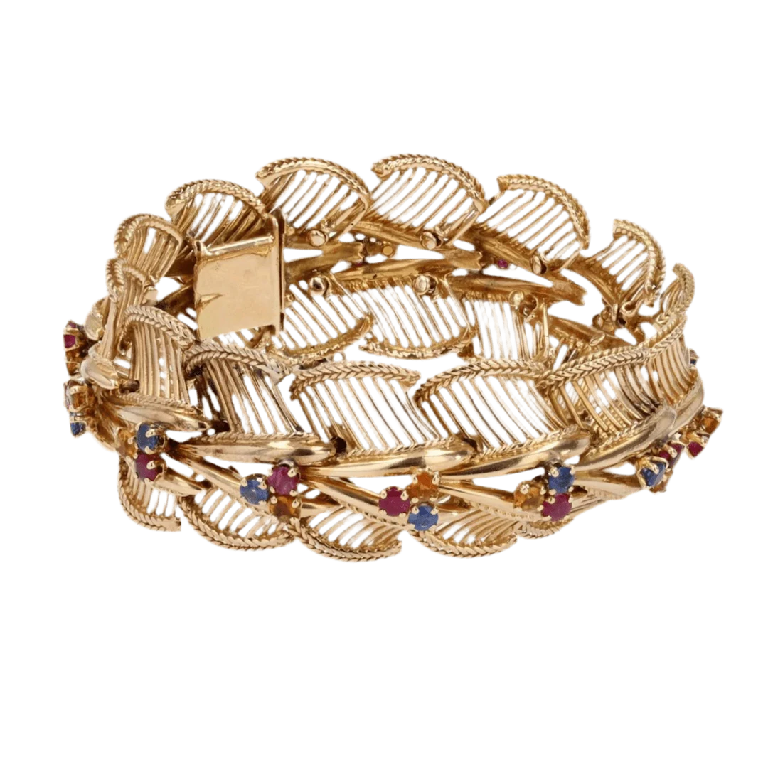 Bracelet Flexible in rose gold, sapphires, rubies and citrines