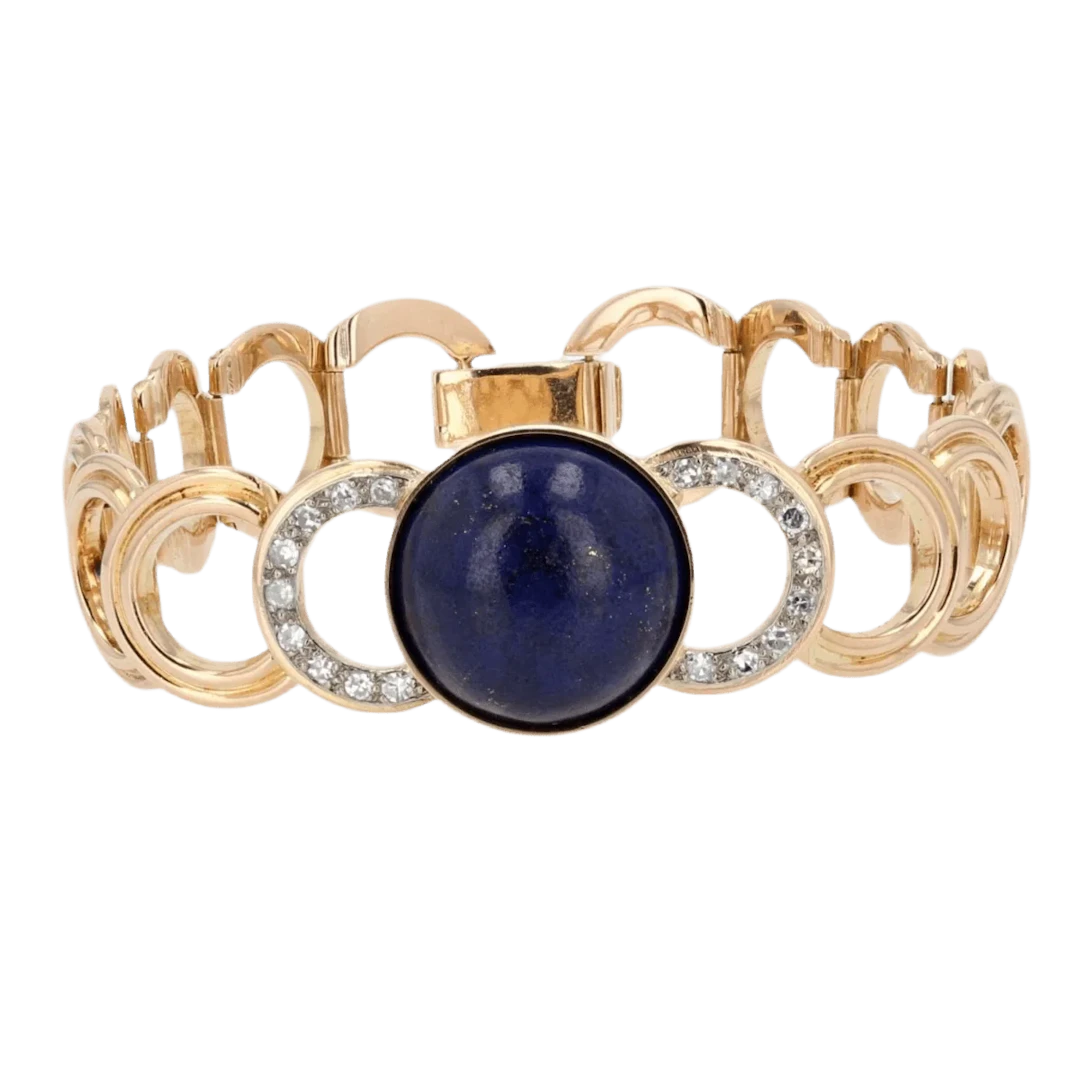 Bracelet Mesh yellow gold, lapis lazuli and diamonds