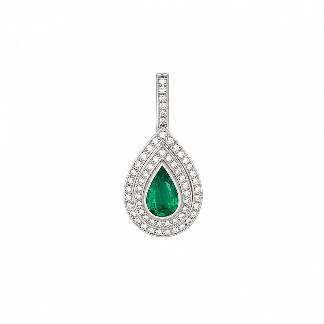 White gold pendant with emeralds and diamonds