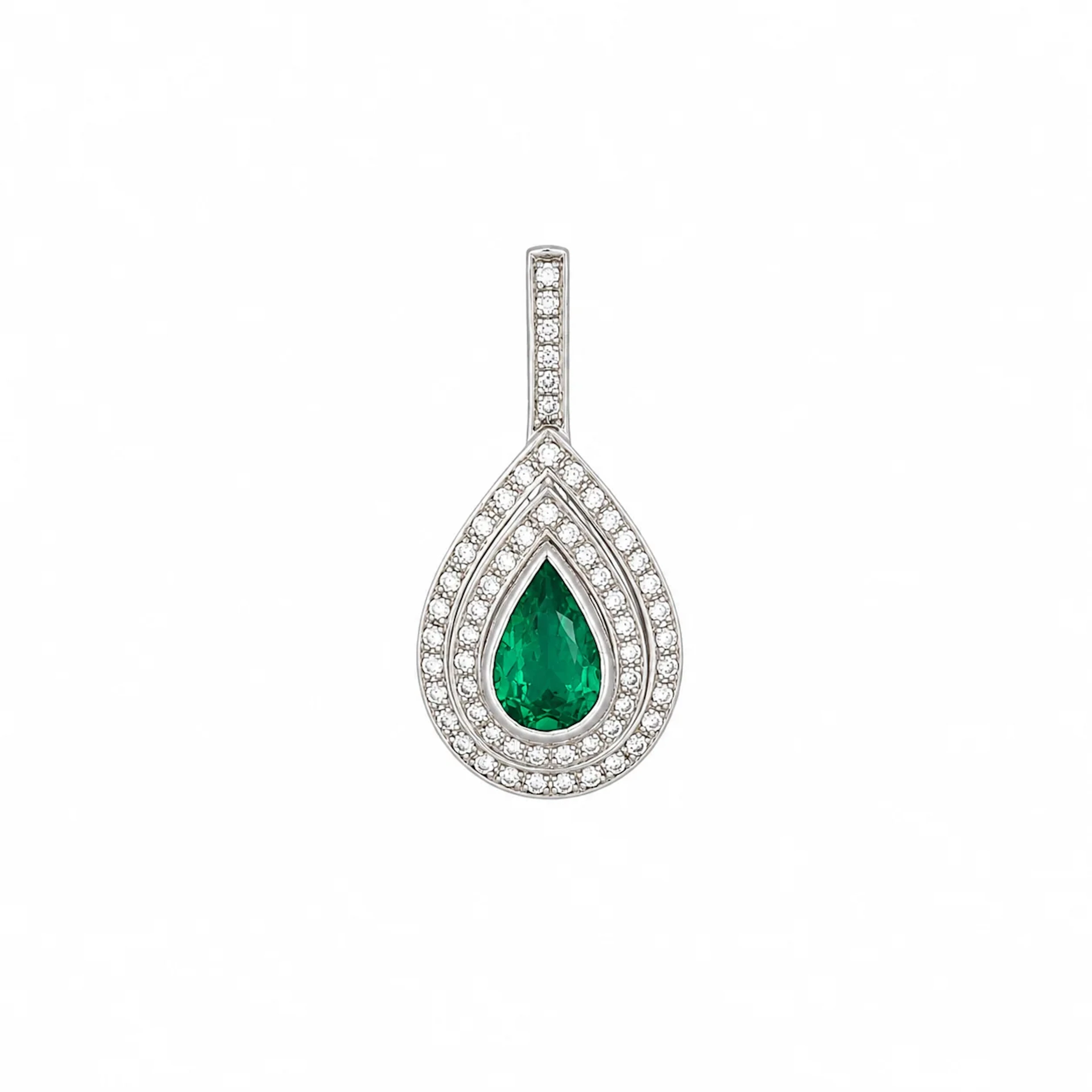 White gold pendant with emeralds and diamonds