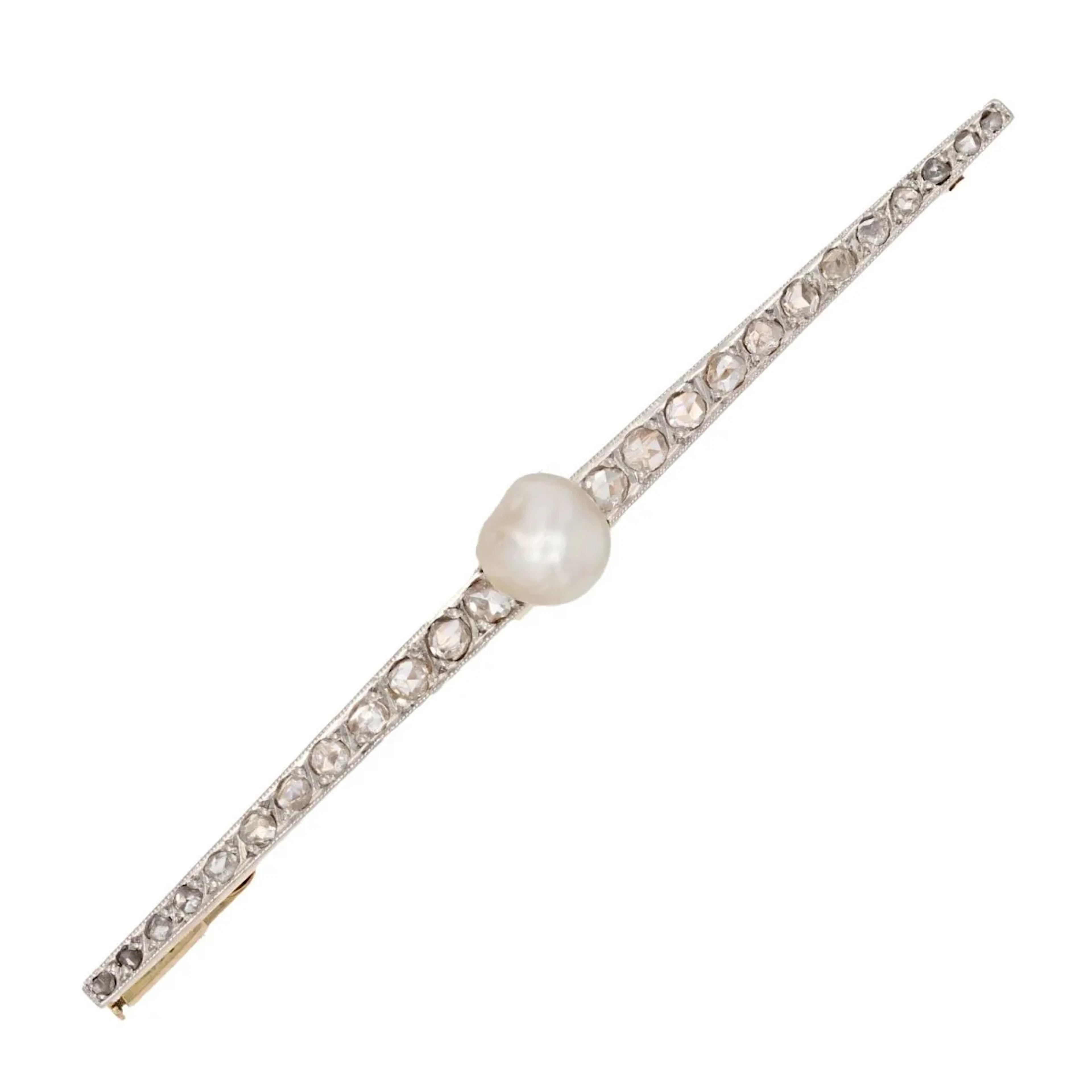 Brooch/Barrette in yellow gold, platinum, pearl and diamonds