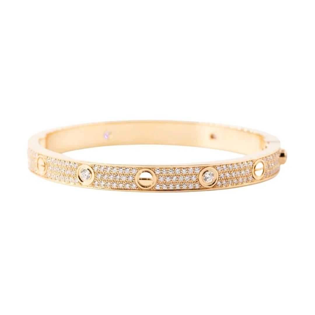 CARTIER "Love" Bracelet, Classic Model, Pave with Rose Gold and Diamonds