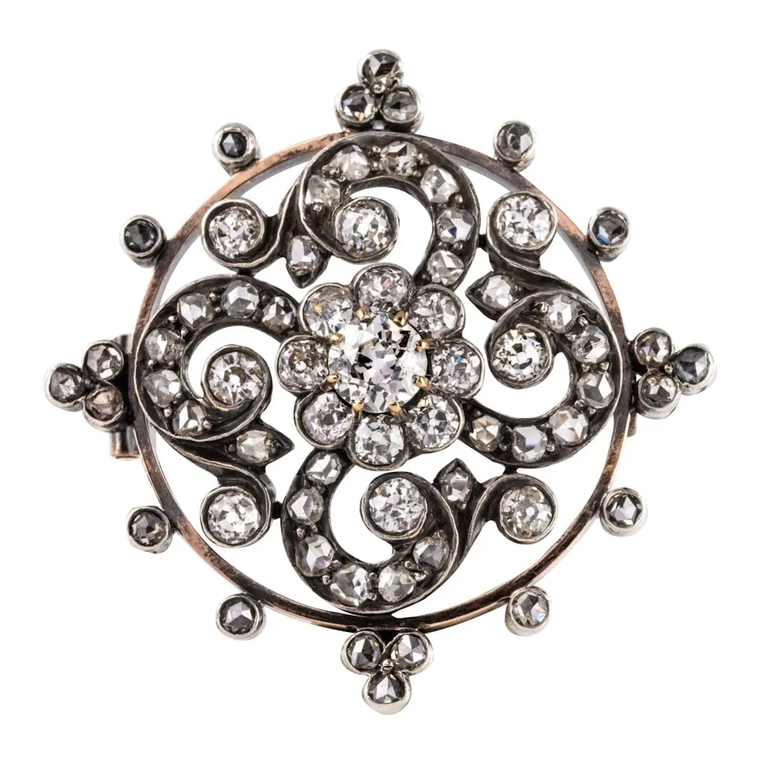 Rose gold, silver and diamond brooch pin