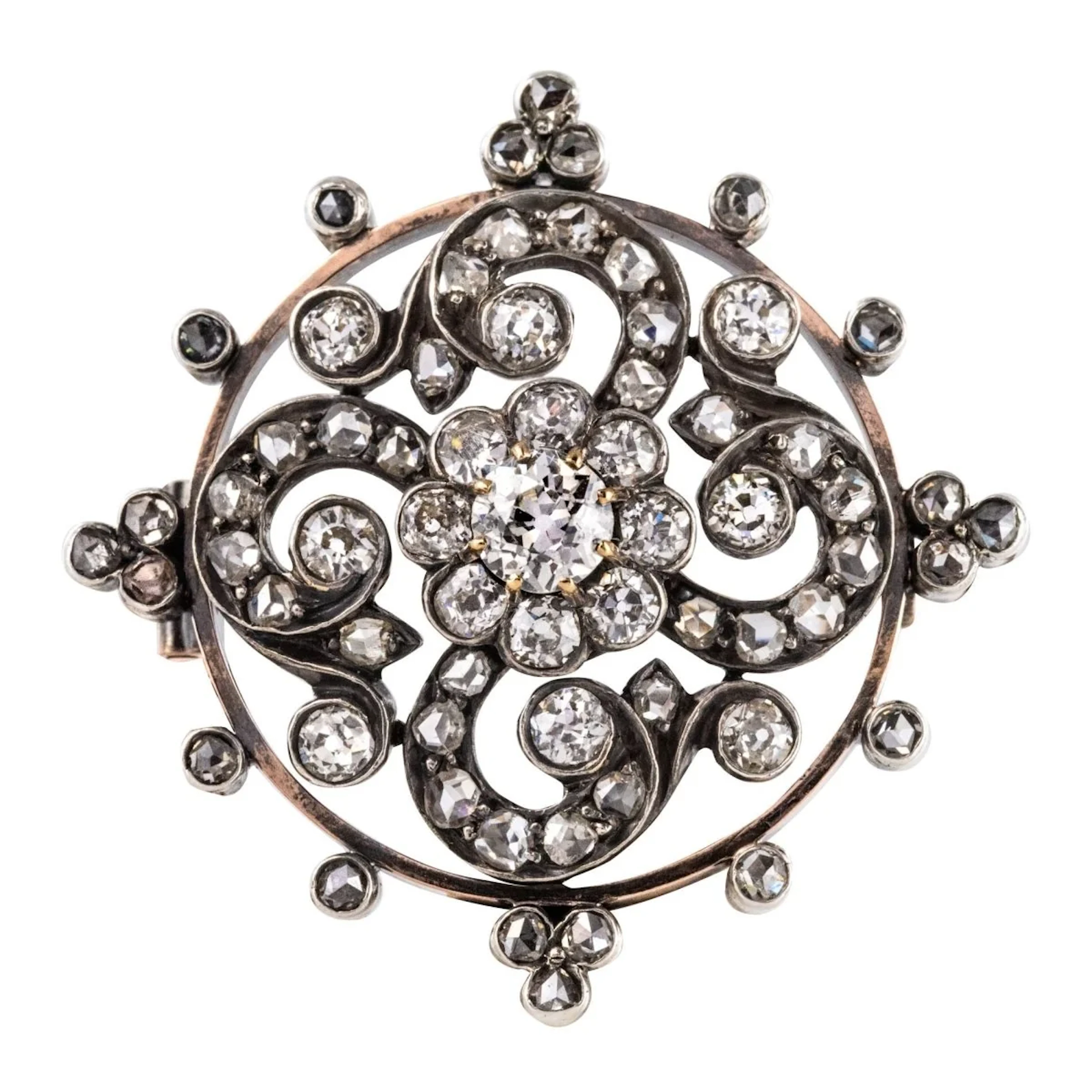 Rose gold, silver and diamond brooch pin