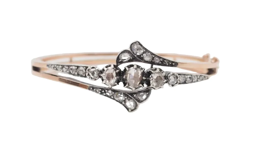 Rose Gold, Silver, and Diamond Bangle Bracelet