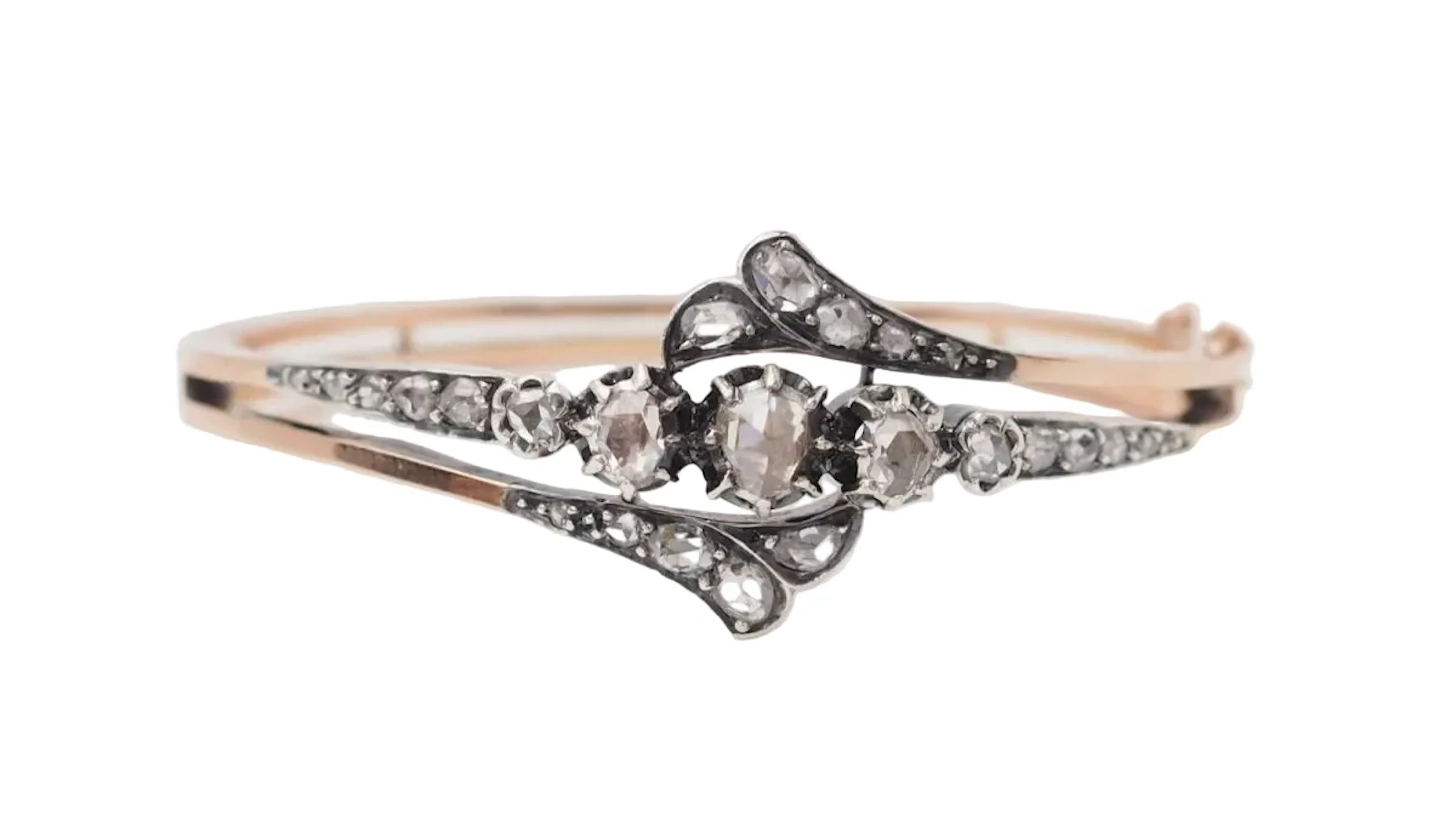 Rose Gold, Silver, and Diamond Bangle Bracelet