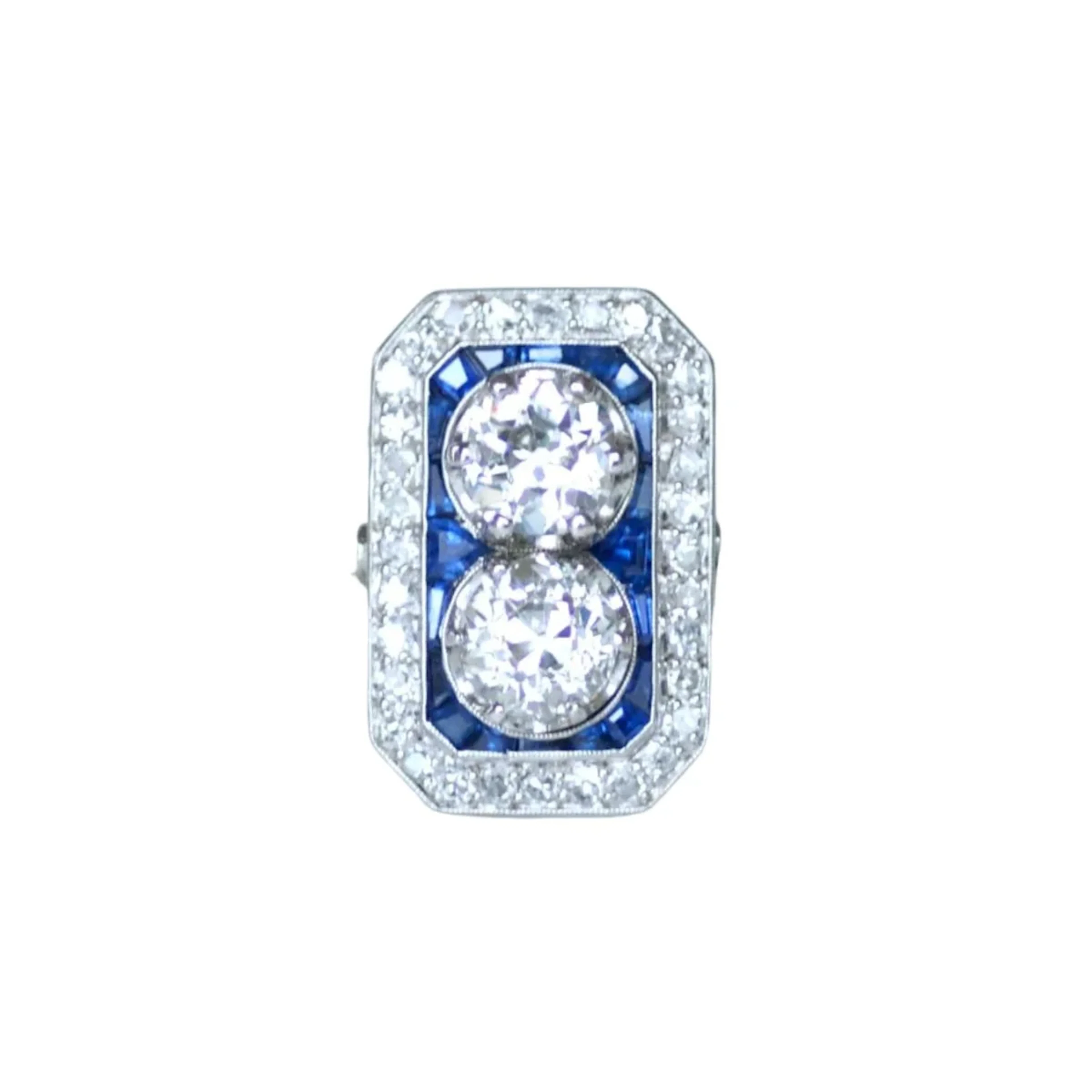 Toi & Moi ring in platinum, sapphires and diamonds