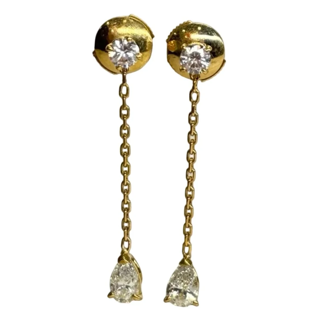 Boucles d'oreilles Pendantes en or jaune et diamants