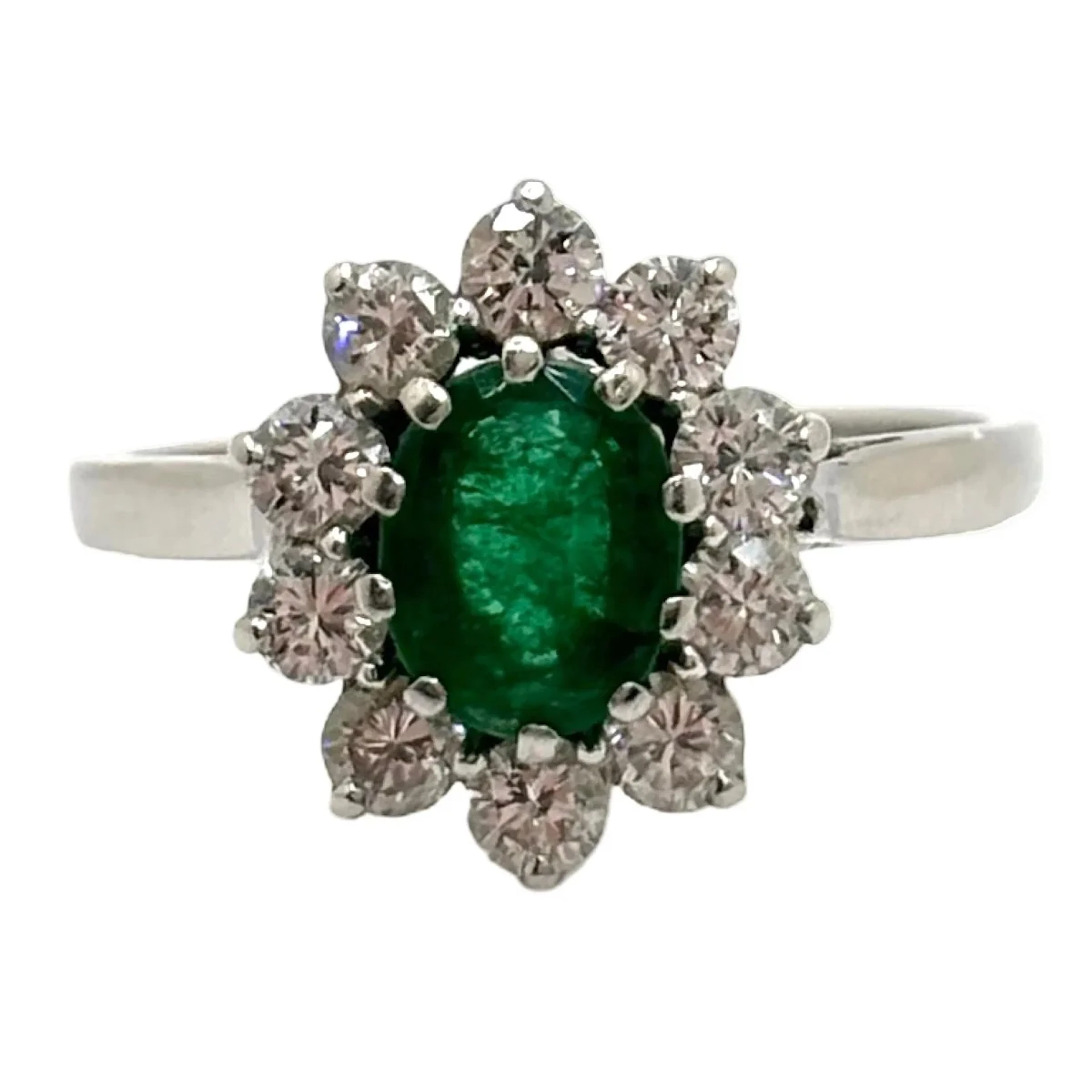 Ring Marguerite in white gold, emerald and diamonds