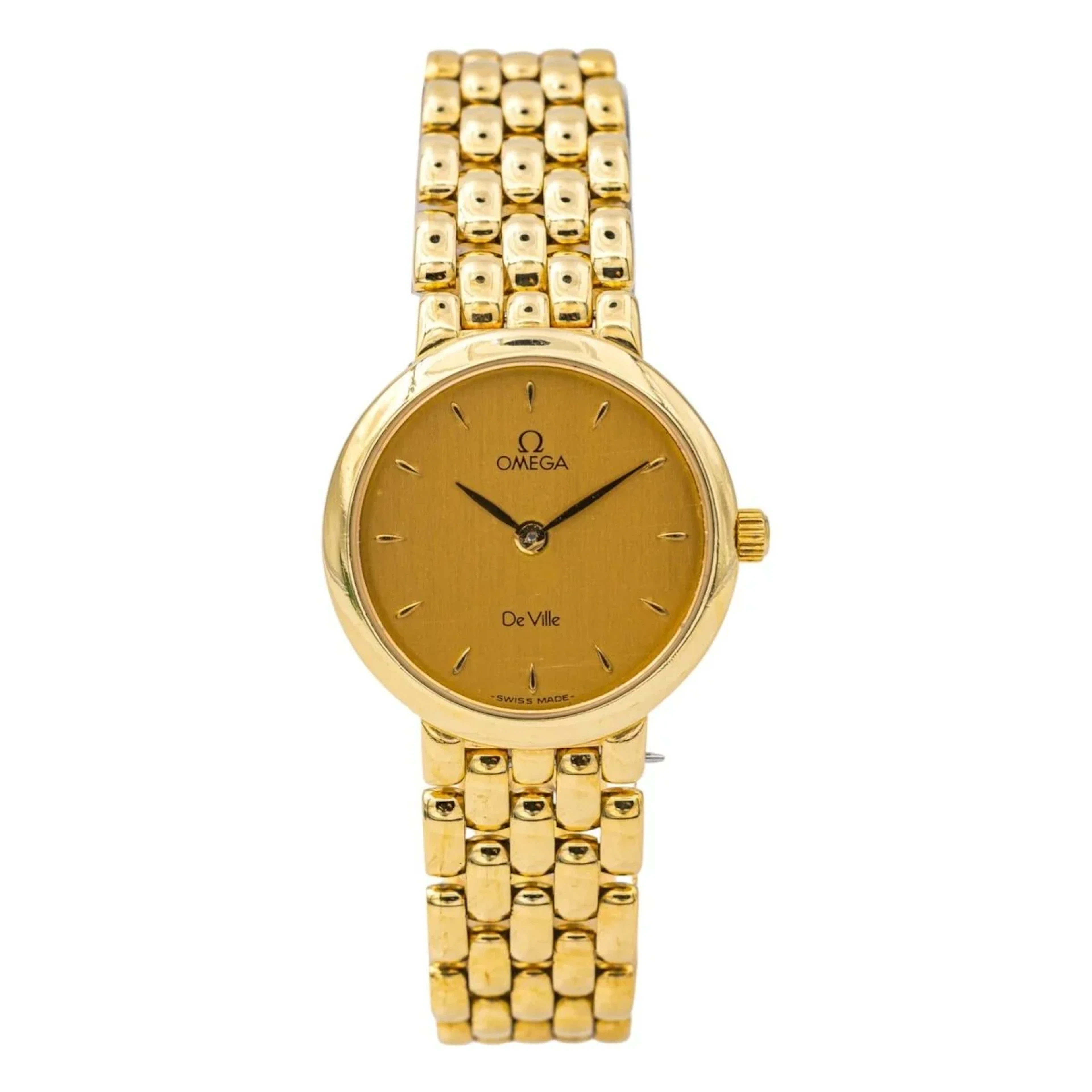 OMEGA "DeVille" watch in yellow gold, sapphire and quartz