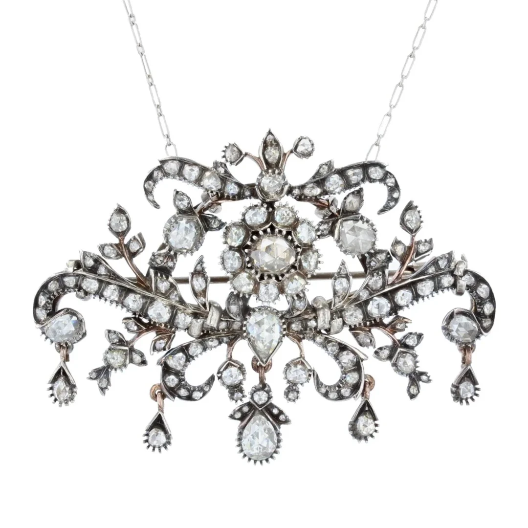 Brooch Pendant in white gold, rose gold, silver and diamonds