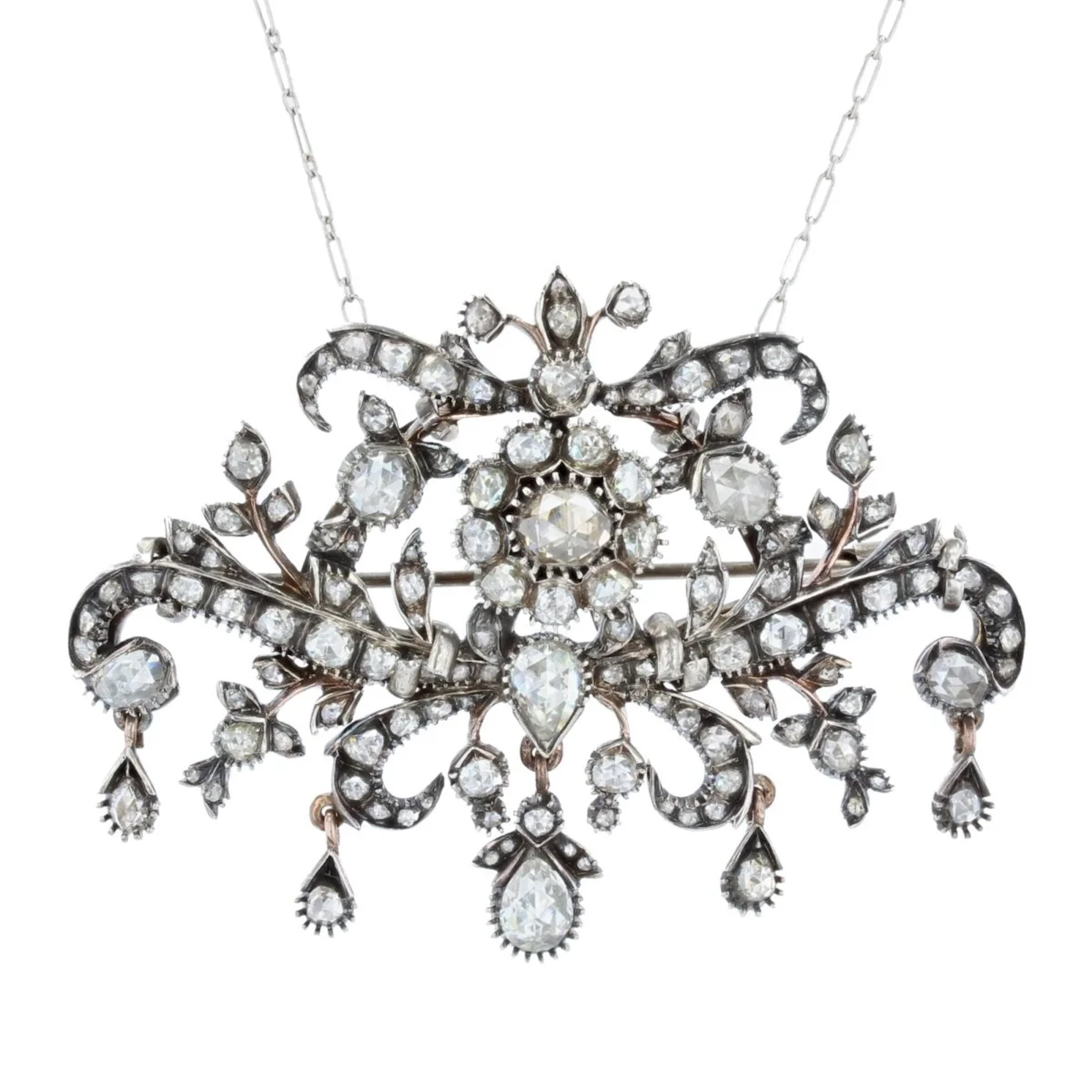 Brooch Pendant in white gold, rose gold, silver and diamonds