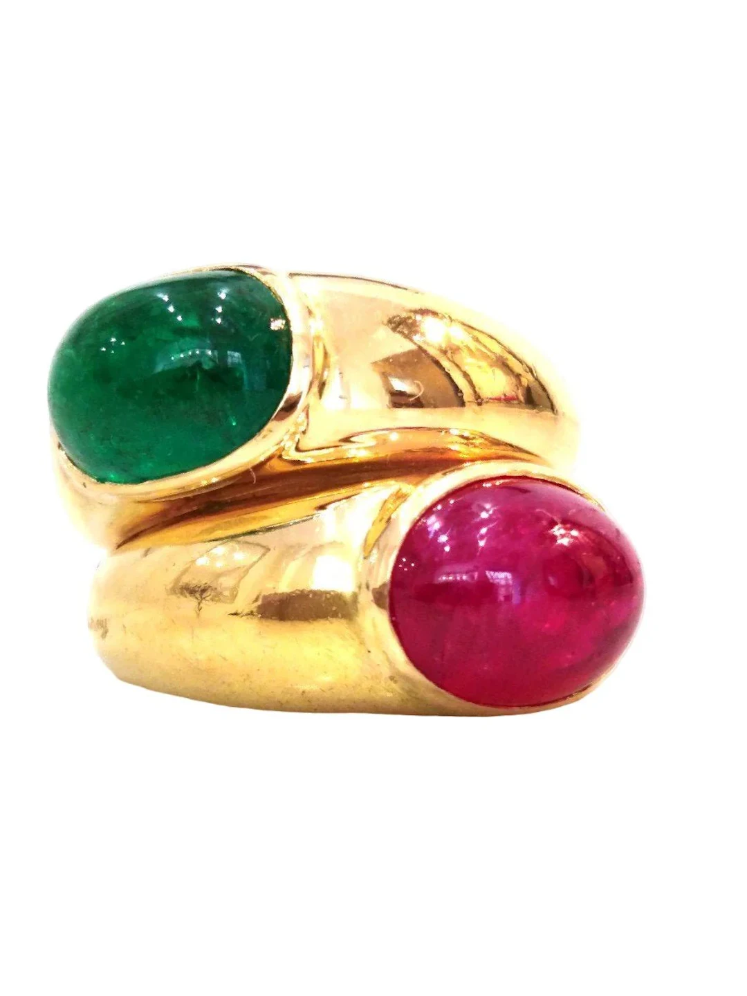 Ring POIRAY wedding band in yellow gold, emerald and ruby