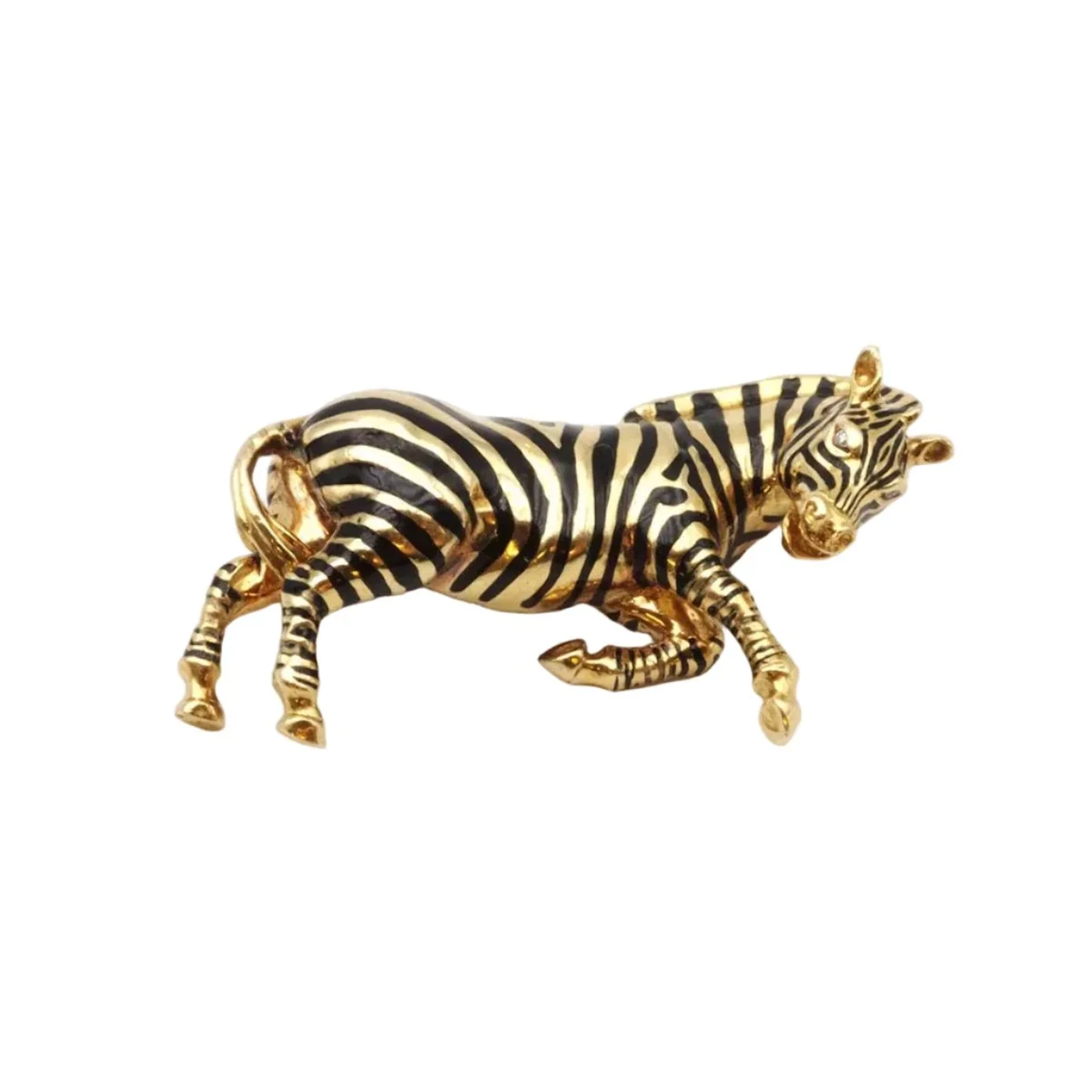 Brooch Pin in yellow gold, enamel and diamonds