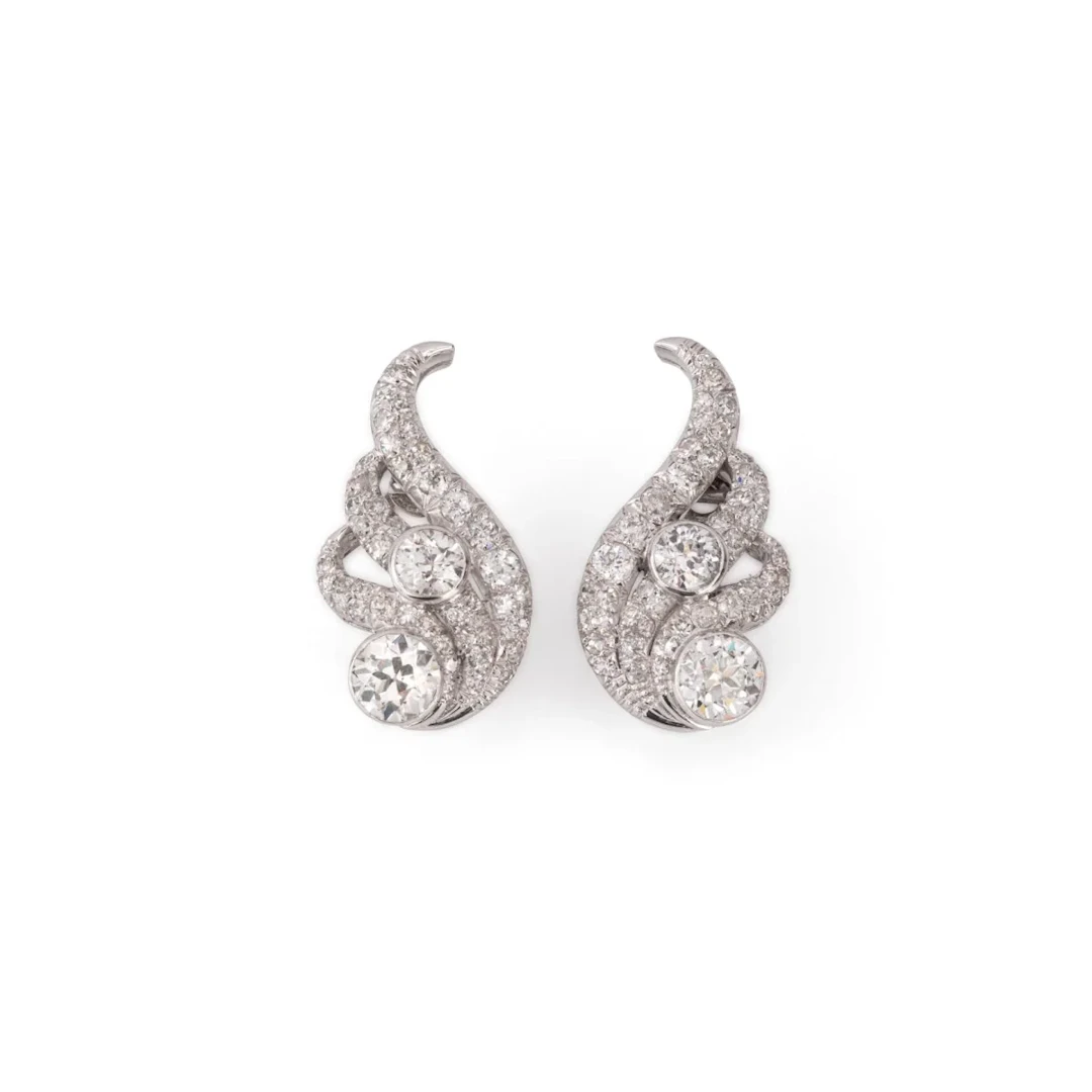 White Gold, Platinum, and Diamond Clip-On Earrings