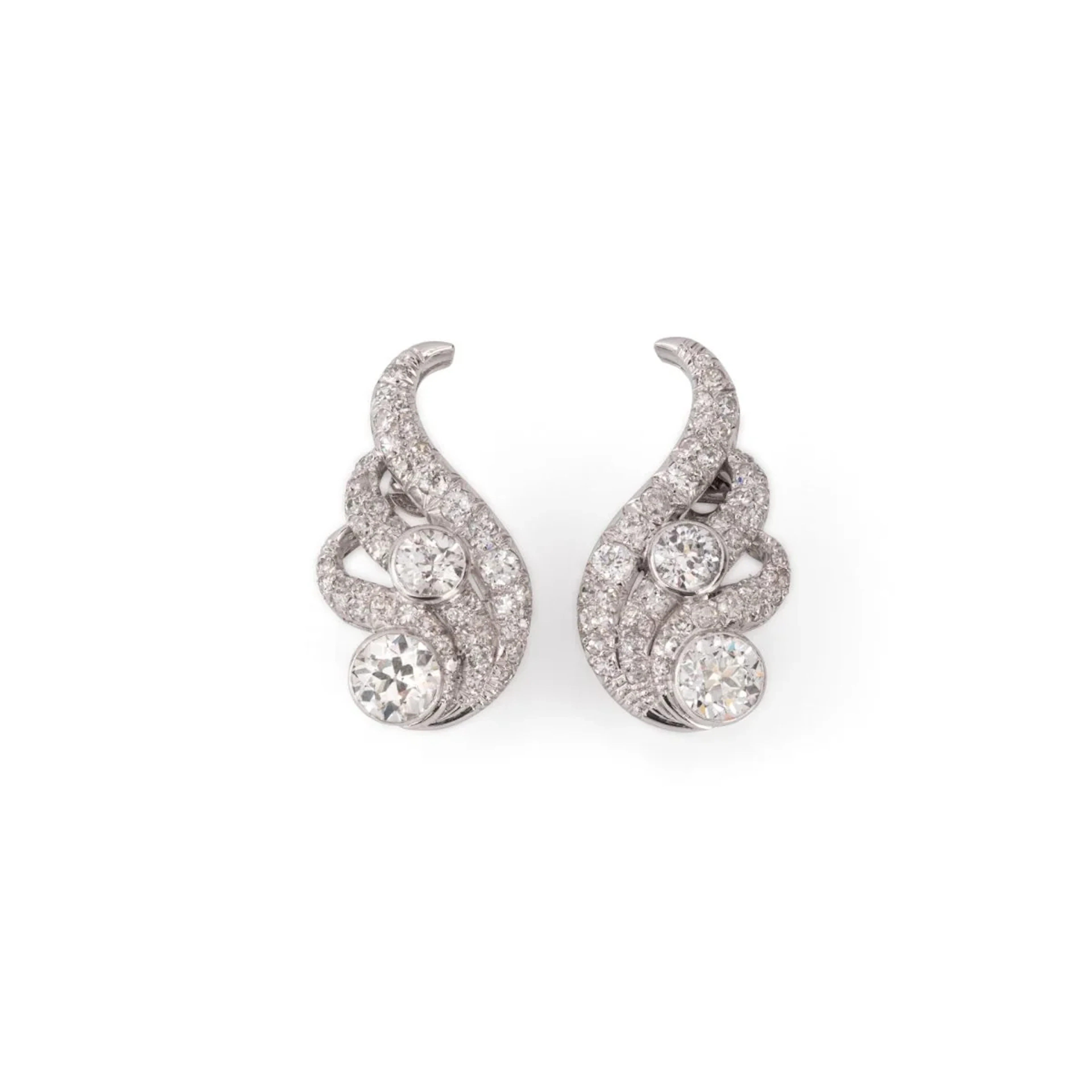 White Gold, Platinum, and Diamond Clip-On Earrings