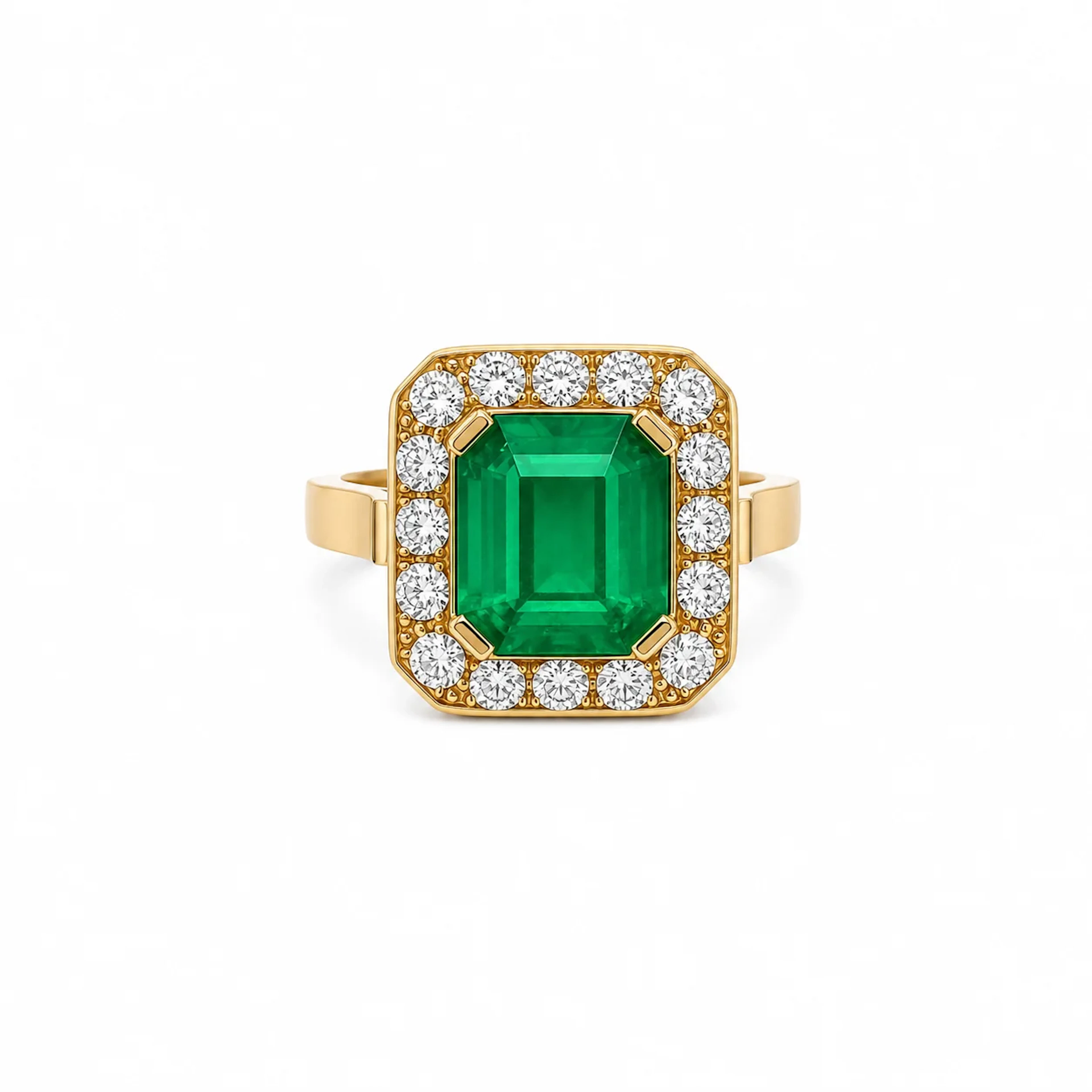 "Entourage" Ring in Yellow Gold, Emerald, and Diamonds
