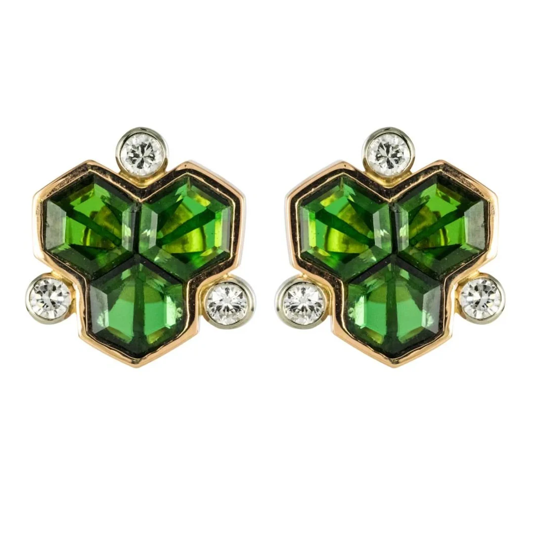 Earrings Nails in yellow gold, tourmalines and diamonds