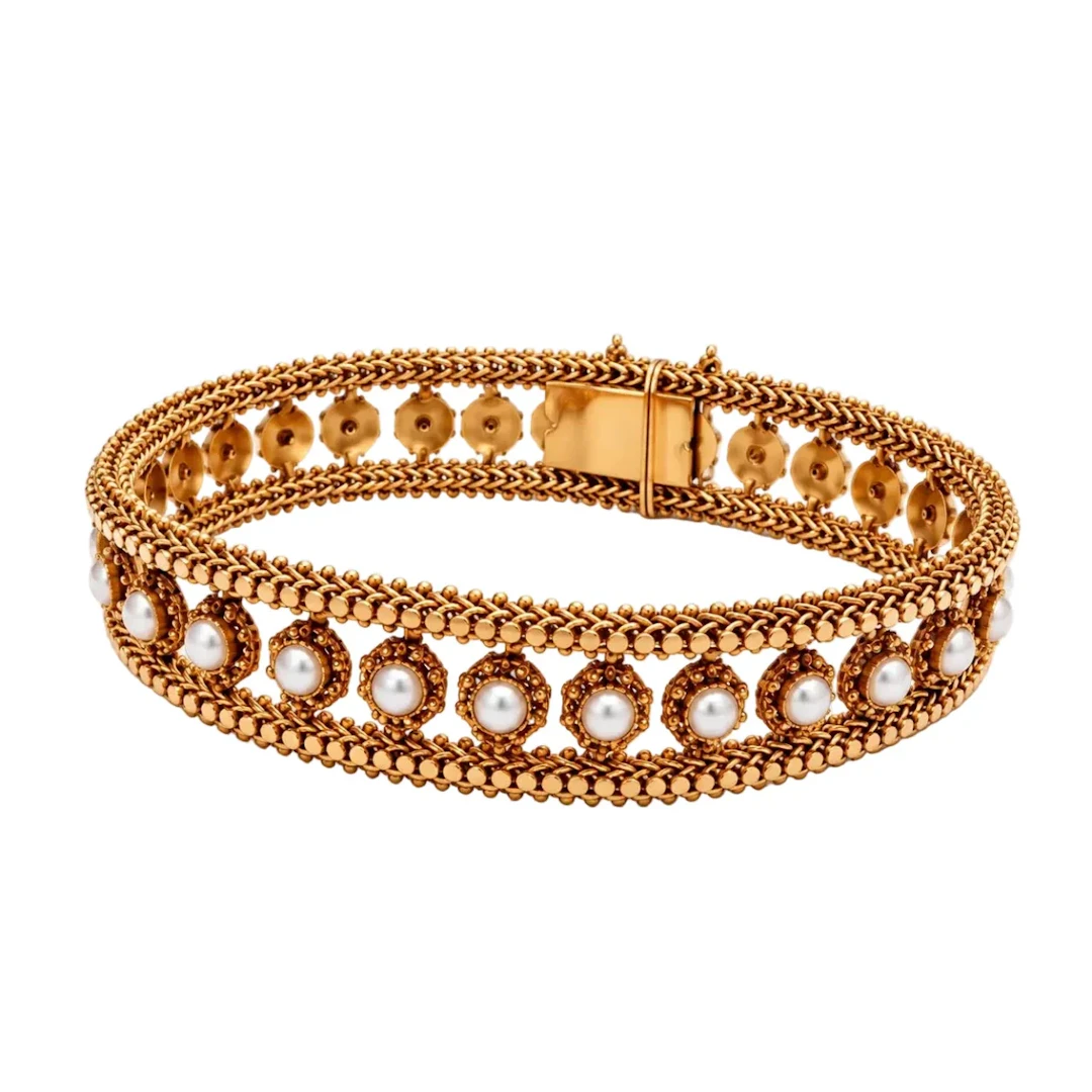 Flexible Yellow Gold Bracelet with Pearls