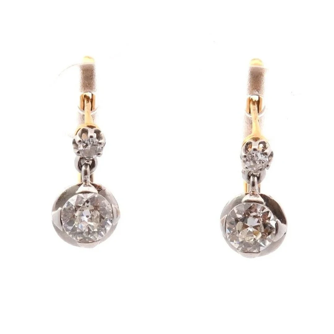 Earrings Sleepers in yellow gold, paltinium and diamonds