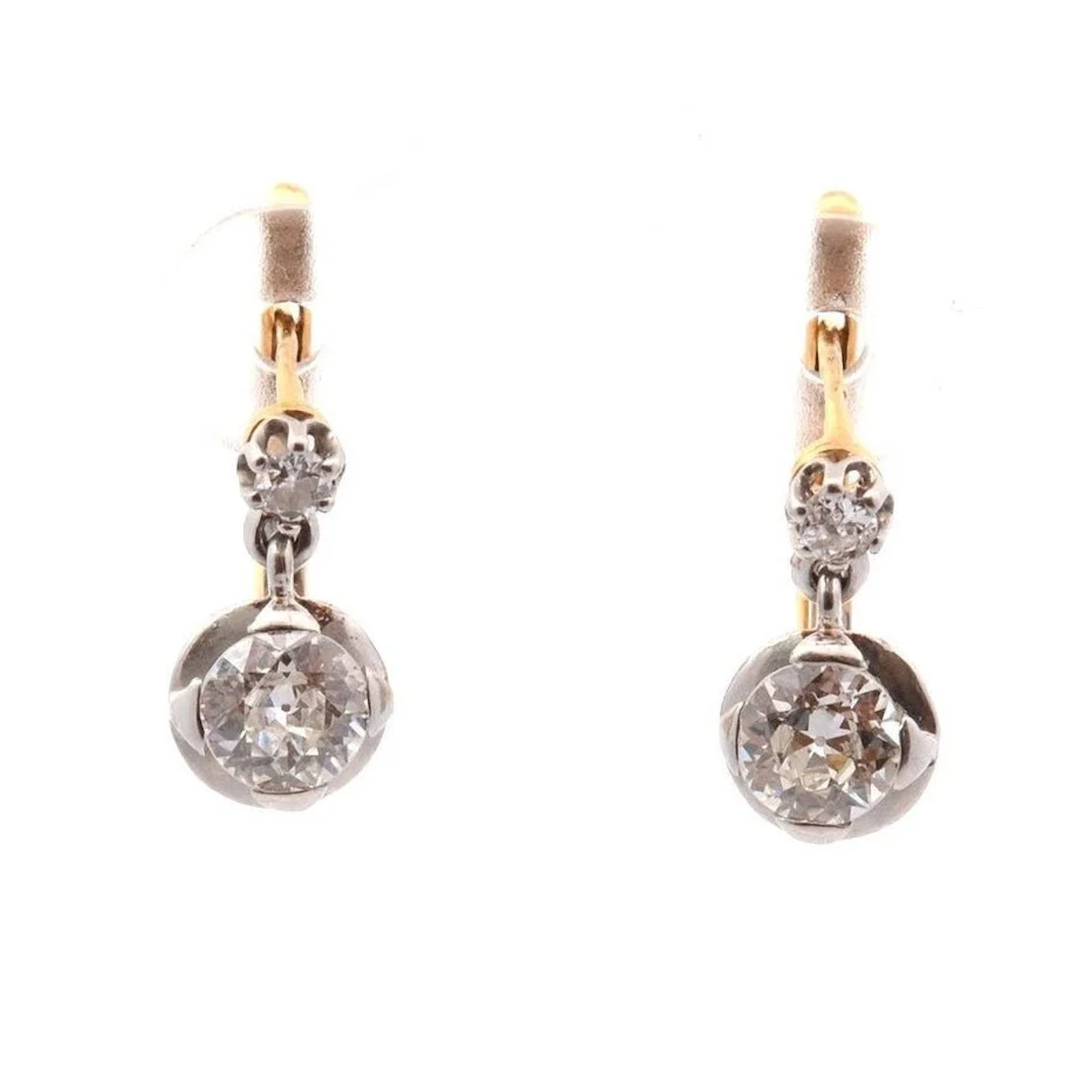 Earrings Sleepers in yellow gold, paltinium and diamonds