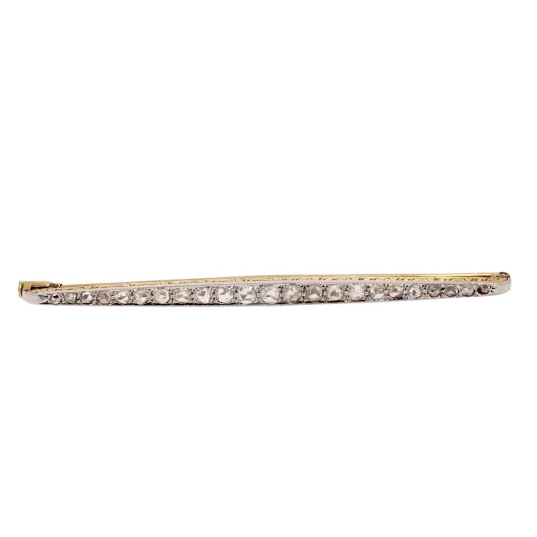 Barrette brooch in yellow gold, platinum and diamonds