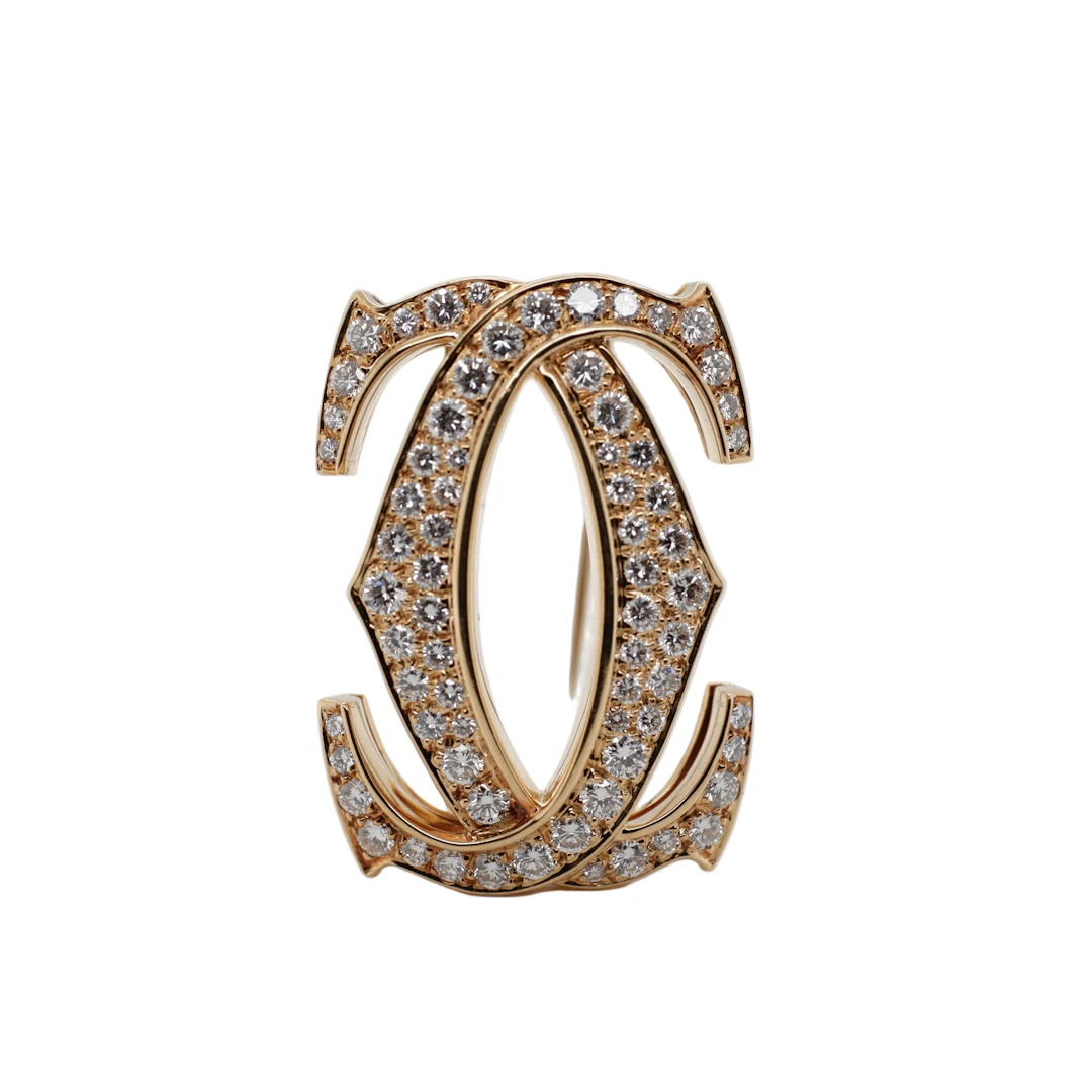 Cartier - Vintage Brooch - Double C Motif - Yellow Gold and Diamonds