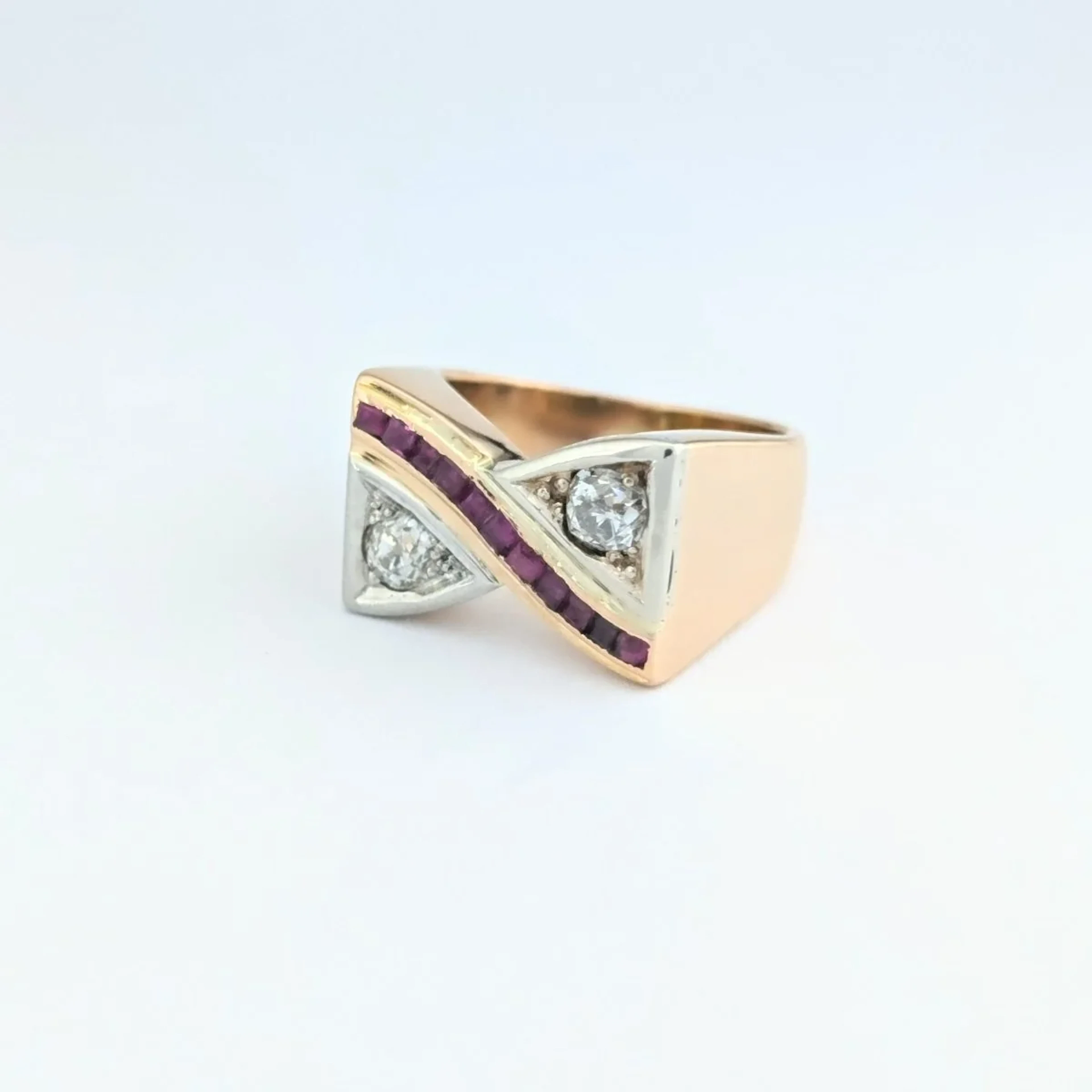 TANK Ring in Rose Gold with Diamonds and Rubies