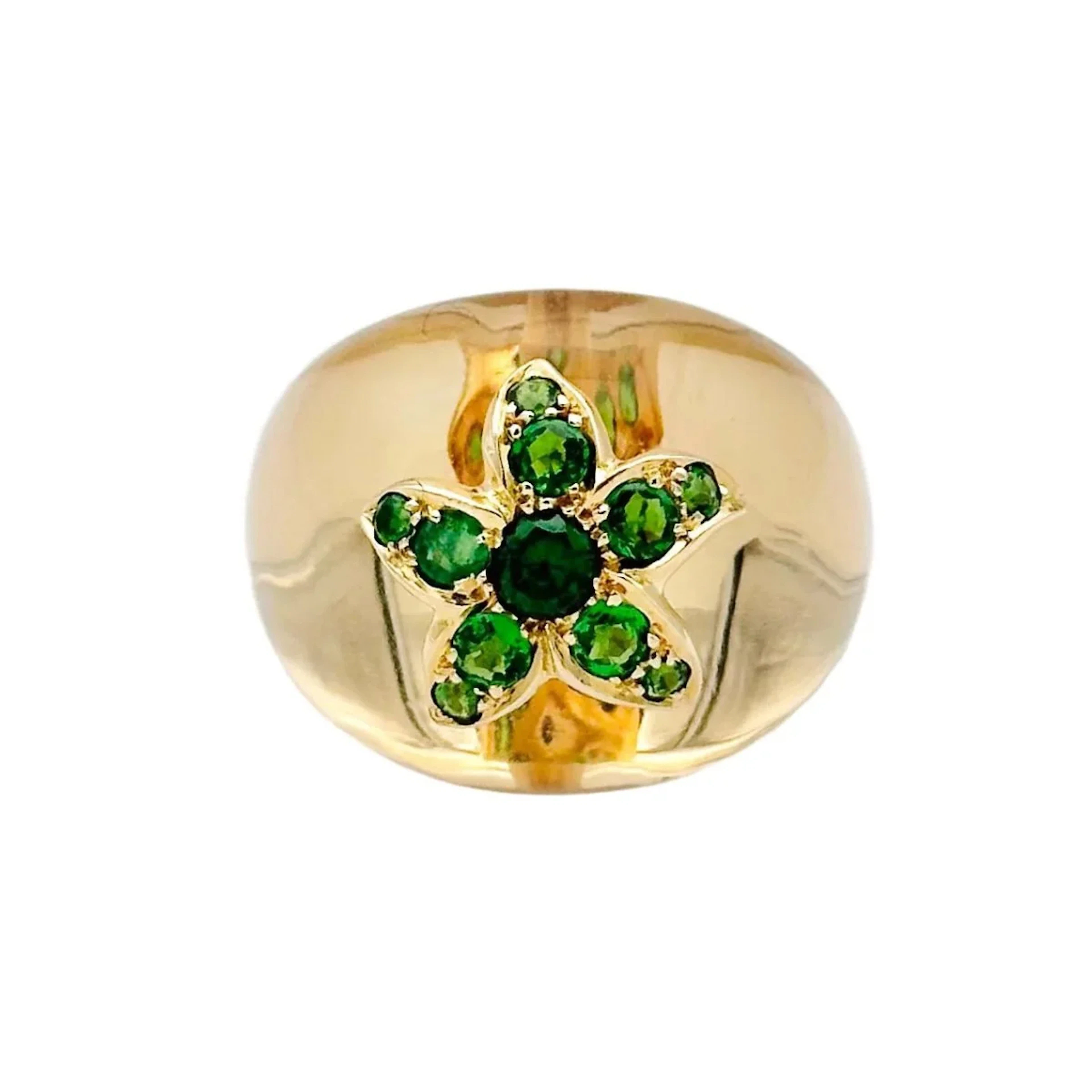LORENZ BAÜMER Dome Ring in yellow gold, rock crystal and emeralds