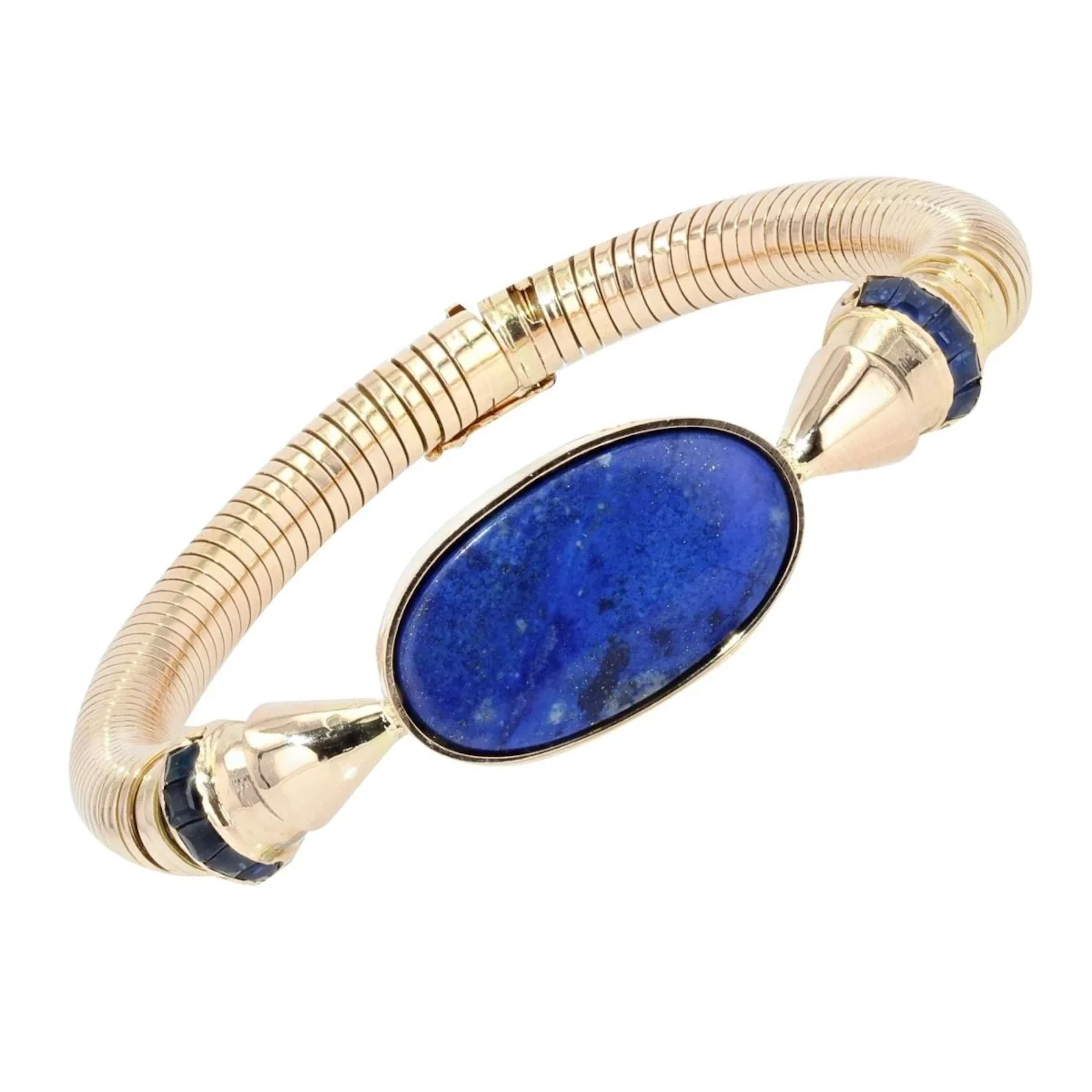 Bracelet Flexible in yellow gold, sapphires and lapis lazuli