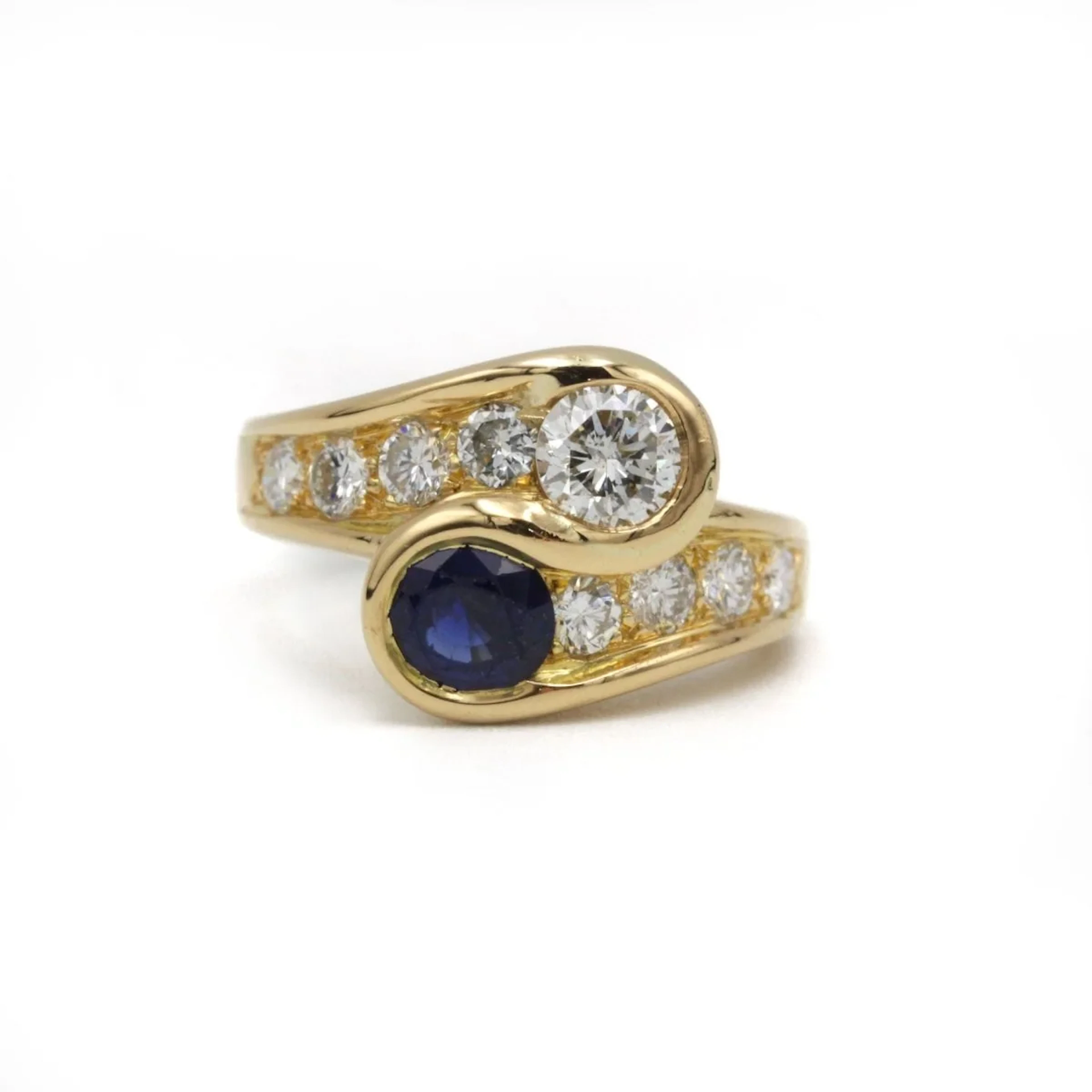 Bague - Or jaune, Diamants & Saphir