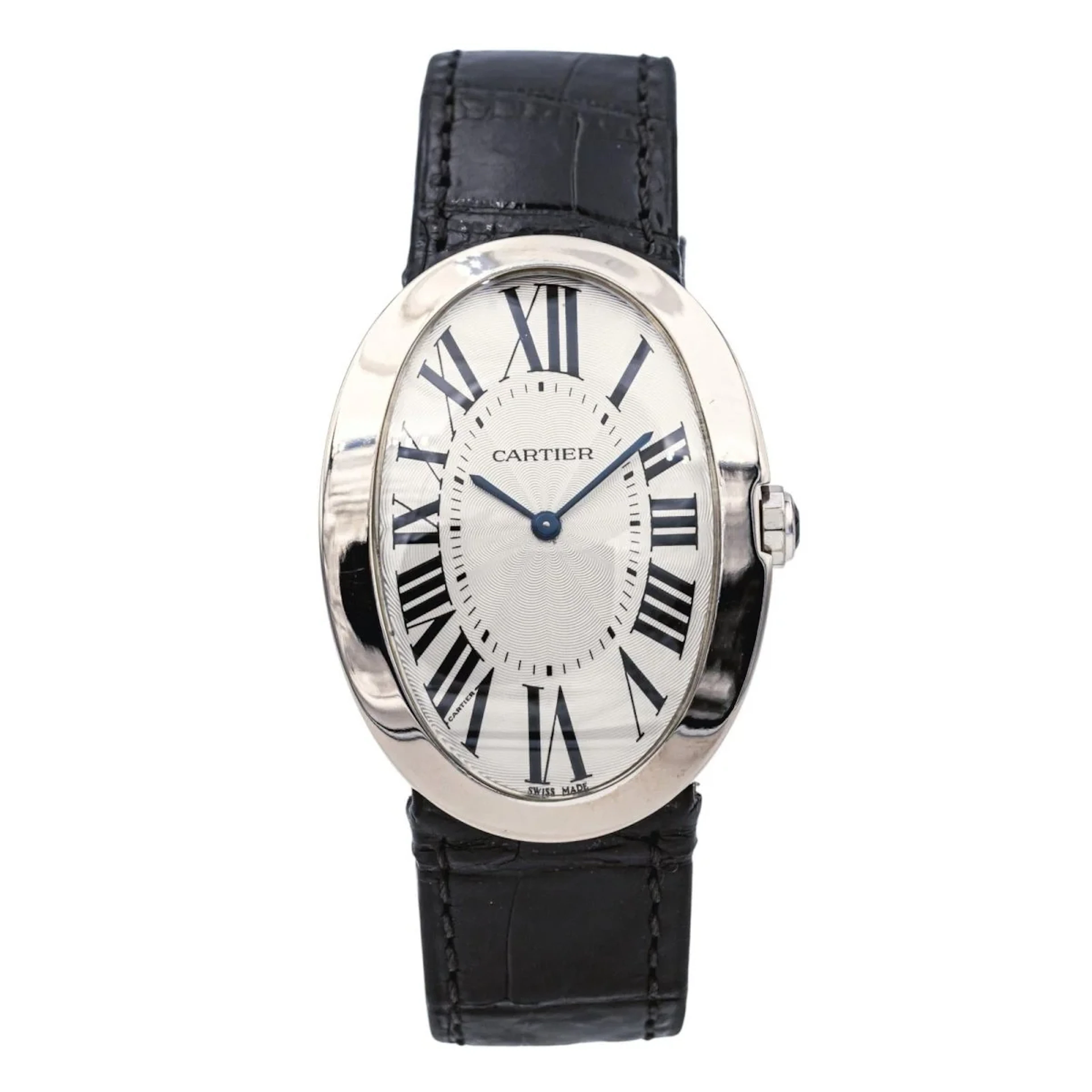 CARTIER “Baignoire XL” watch in white gold, sapphire, and leather