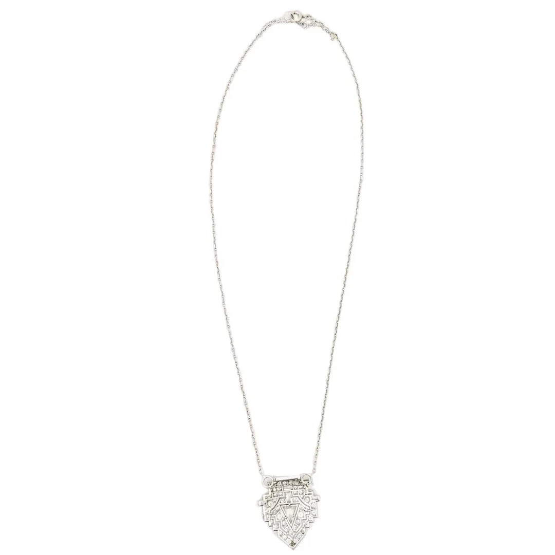 Necklace Art Deco pendant in paltinium, white gold and diamonds